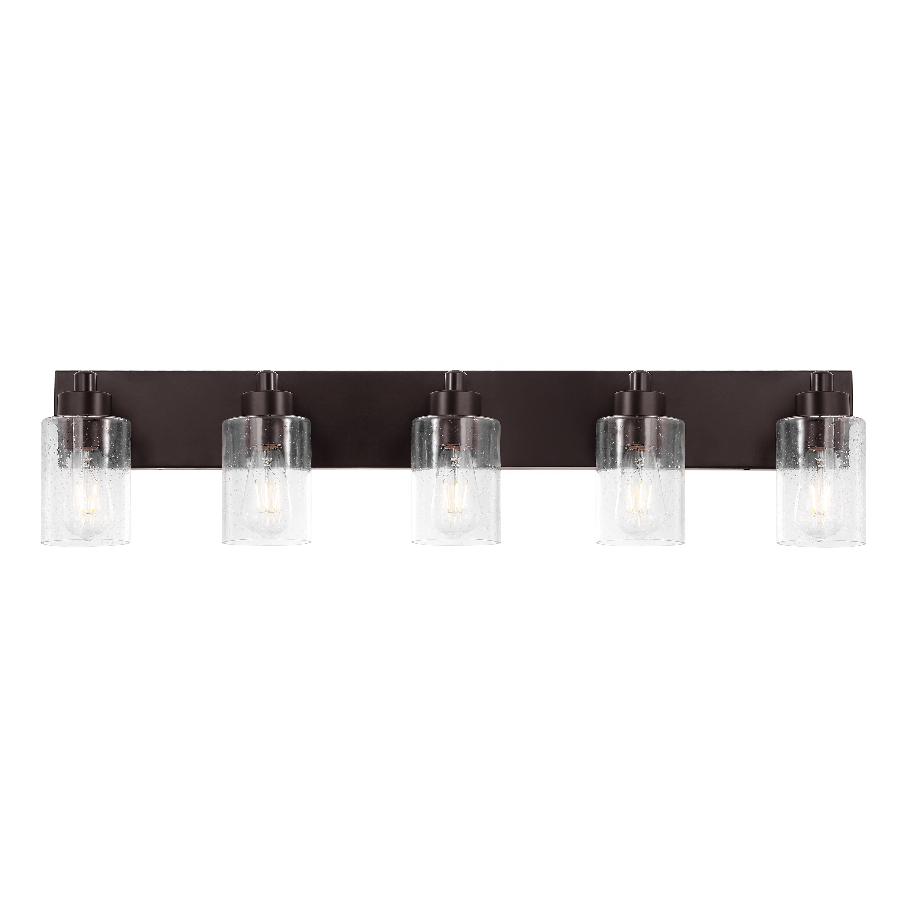 JONATHAN  Y Irving 36" 5-Light Seeded Glass/Iron Modern Contemporary LED Vanity Light, Oil Rubbed Bronze