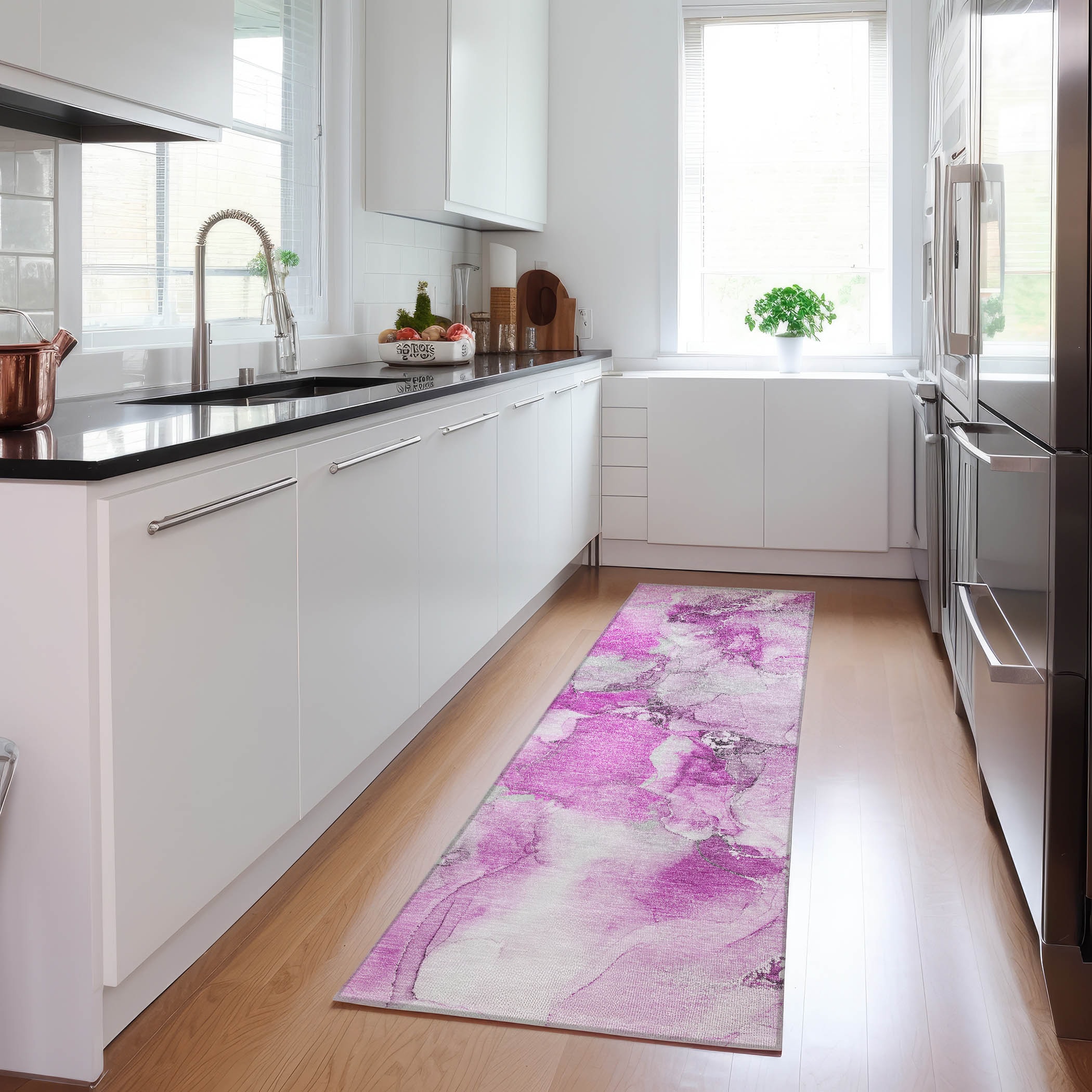 Addison Rugs ACN526PI2X8 Chantille ACN526PI 2 x 7 (ft) Polyester Pink Rectangular Indoor/Outdoor Abstract Machine washable Area rug