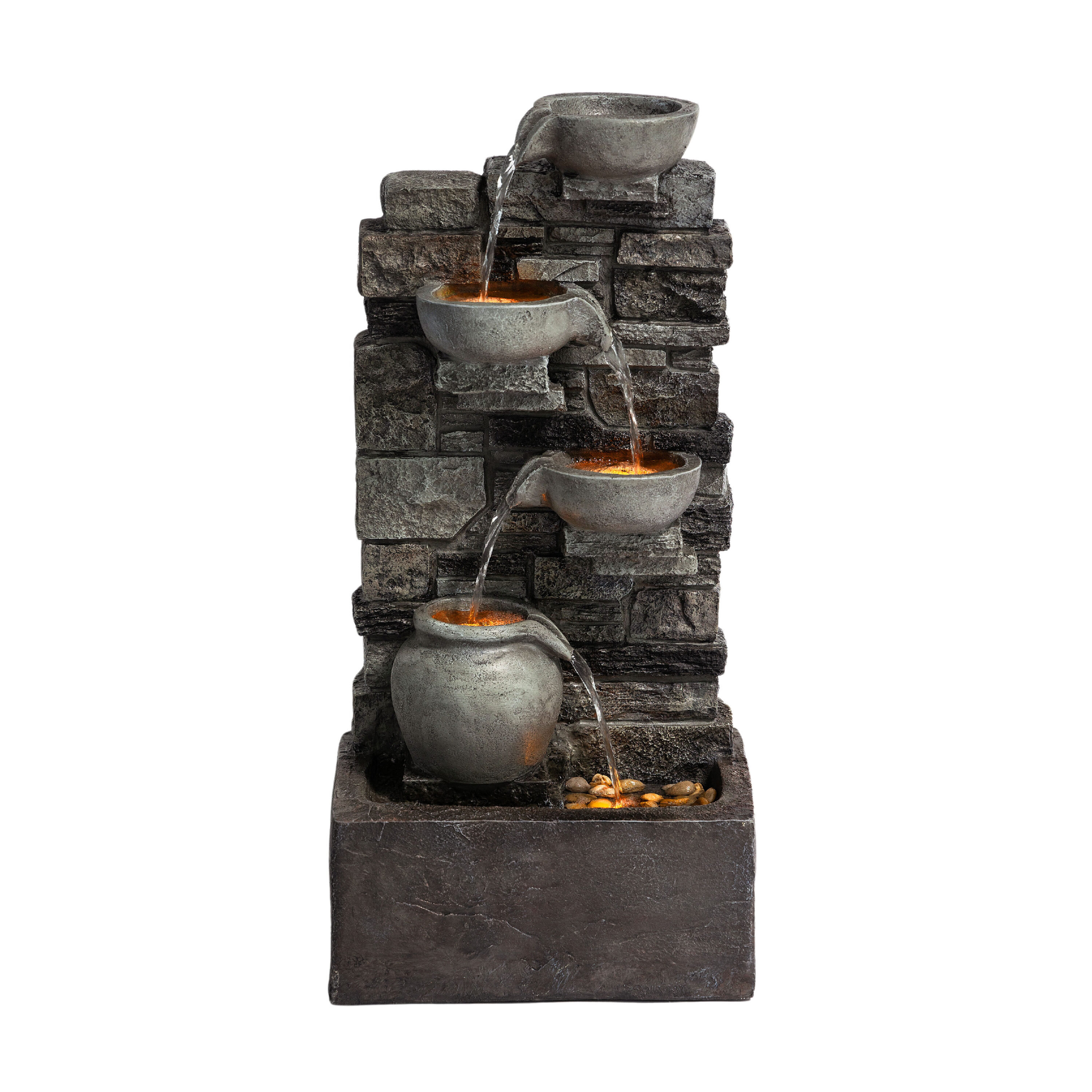 Teamson Home FT0724GR 28.5-in H Resin Electric Powered Tiered Outdoor Fountain Pump Included