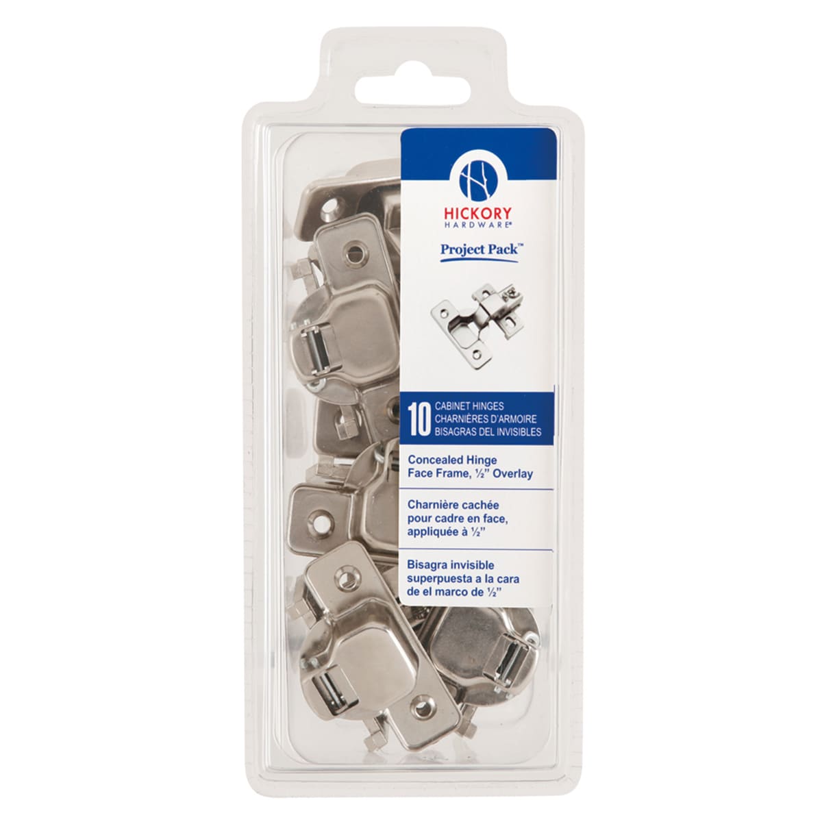 Hickory Hardware VP5124-14 105-Degree 1/2-in Overlay Concealed Concealed Self-Closing Polished Nickel Cabinet Hinge , 5 Pairs ( 10 -Pieces)