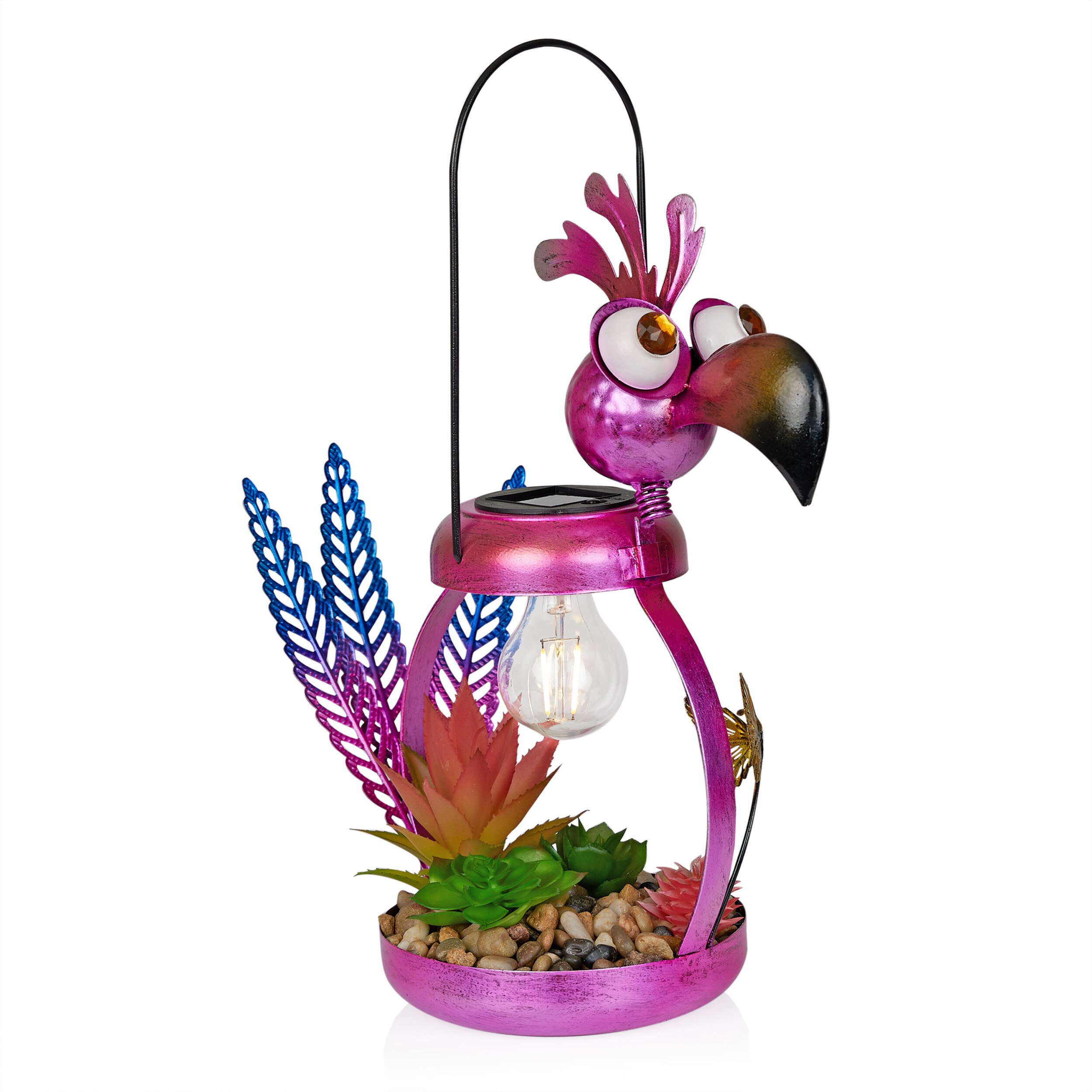 16" Solar Pink Flamingo Metal Garden Decor with LED Light