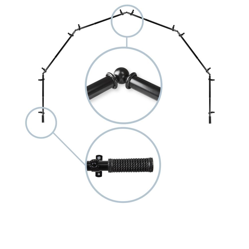 Hart & Harlow L6BAY-11-2 Winnie 13/16-in 6-sided 28-in to 48-in Black Steel Bay window curtain rod with Finials