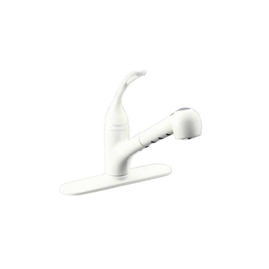 Kohler Coralais White 1 Handle Deck Mount Pull Out Handle Kitchen Faucet Deck Plate Included In The Kitchen Faucets Department At Lowes Com