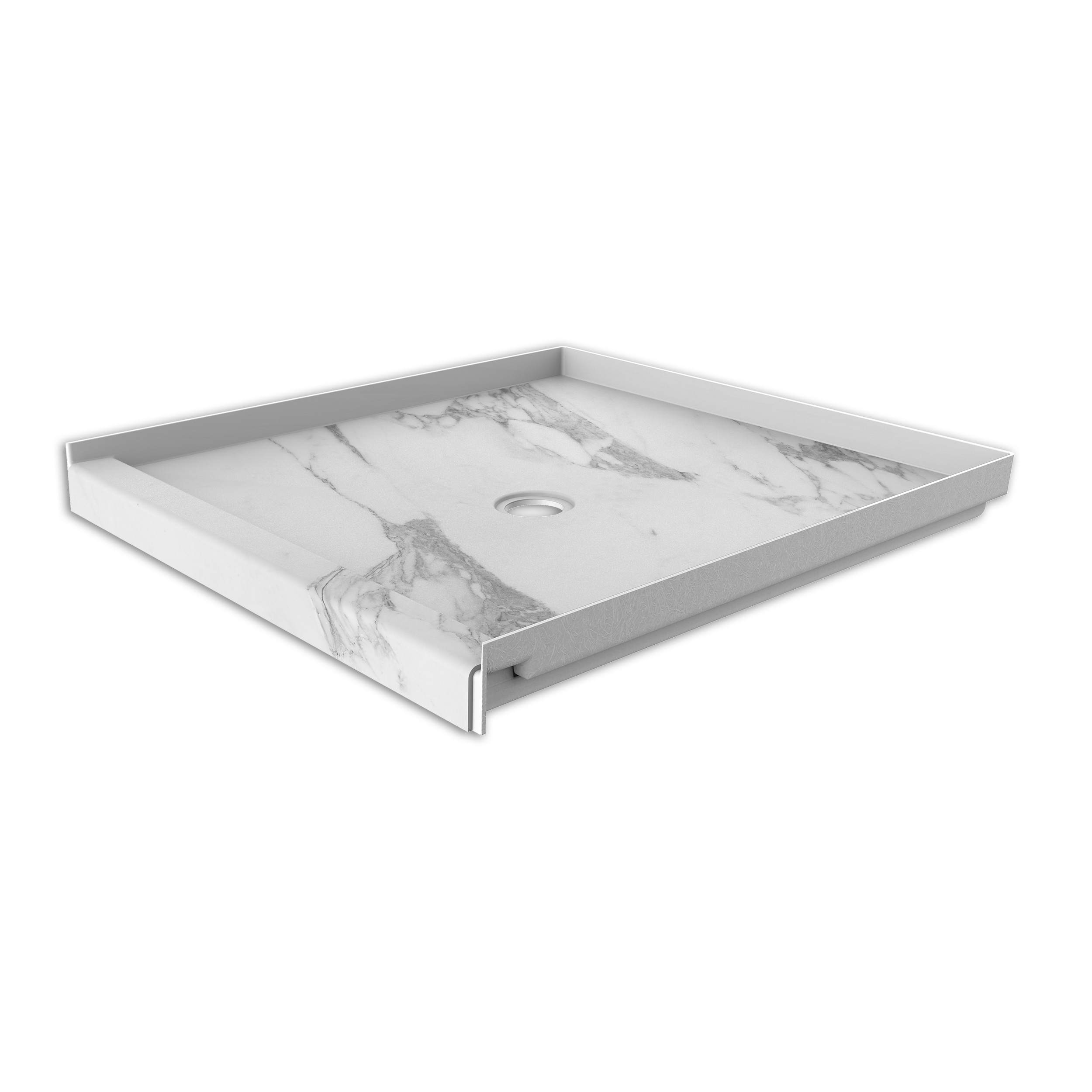 FlexStone FLXSBC3636CW 36-in W x 36-in L Calacatta White Single Threshold Square Shower pan base with 2.625-in H Threshold (Center Drain)
