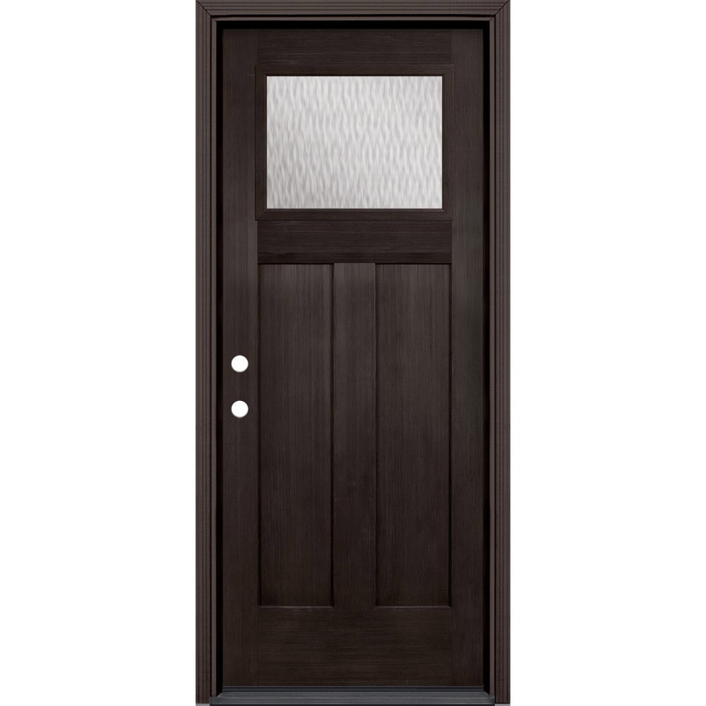 Masonite 627850 Double Water Textured Glass 32-in x 80-in x 4-9/16-in Fiberglass Craftsman Right-hand inswing Walnut Stained Prehung Front Door with Brickmould Insulating core