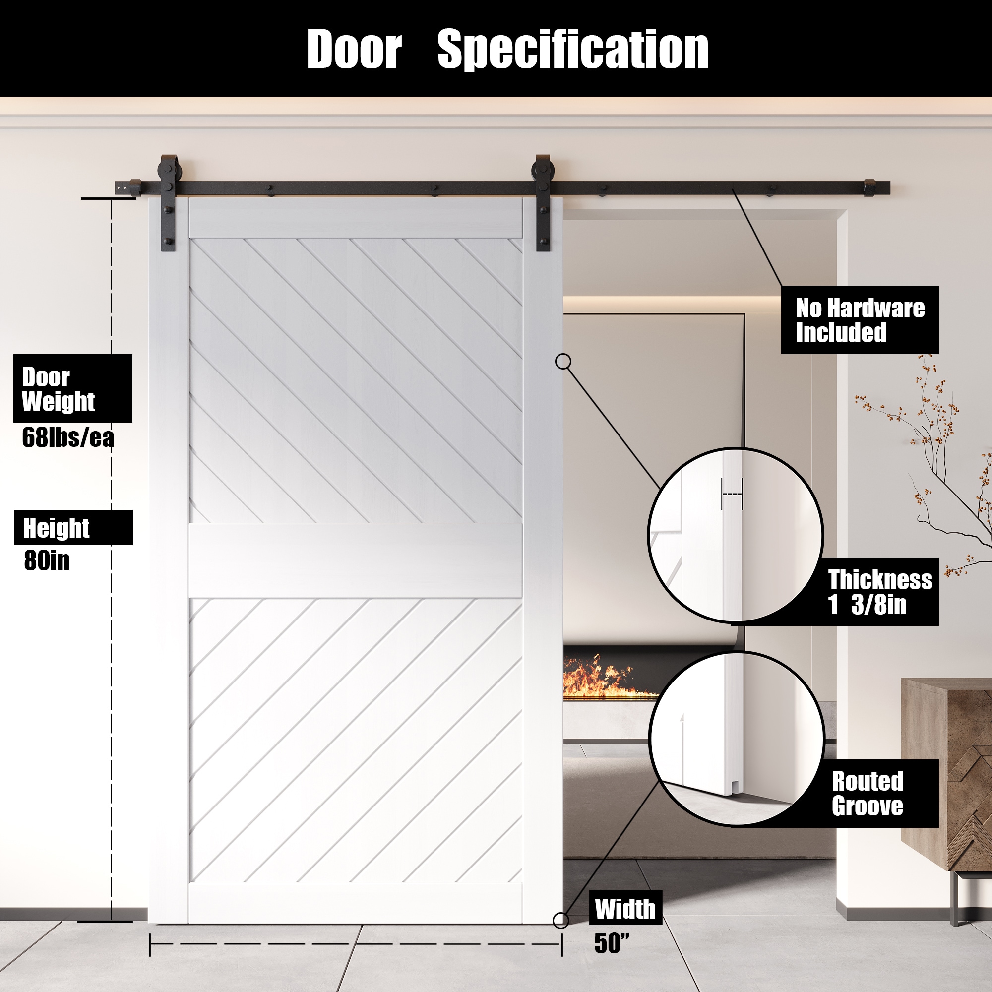 HOMACER XT4-5084-WH Barn-Doors - View #2