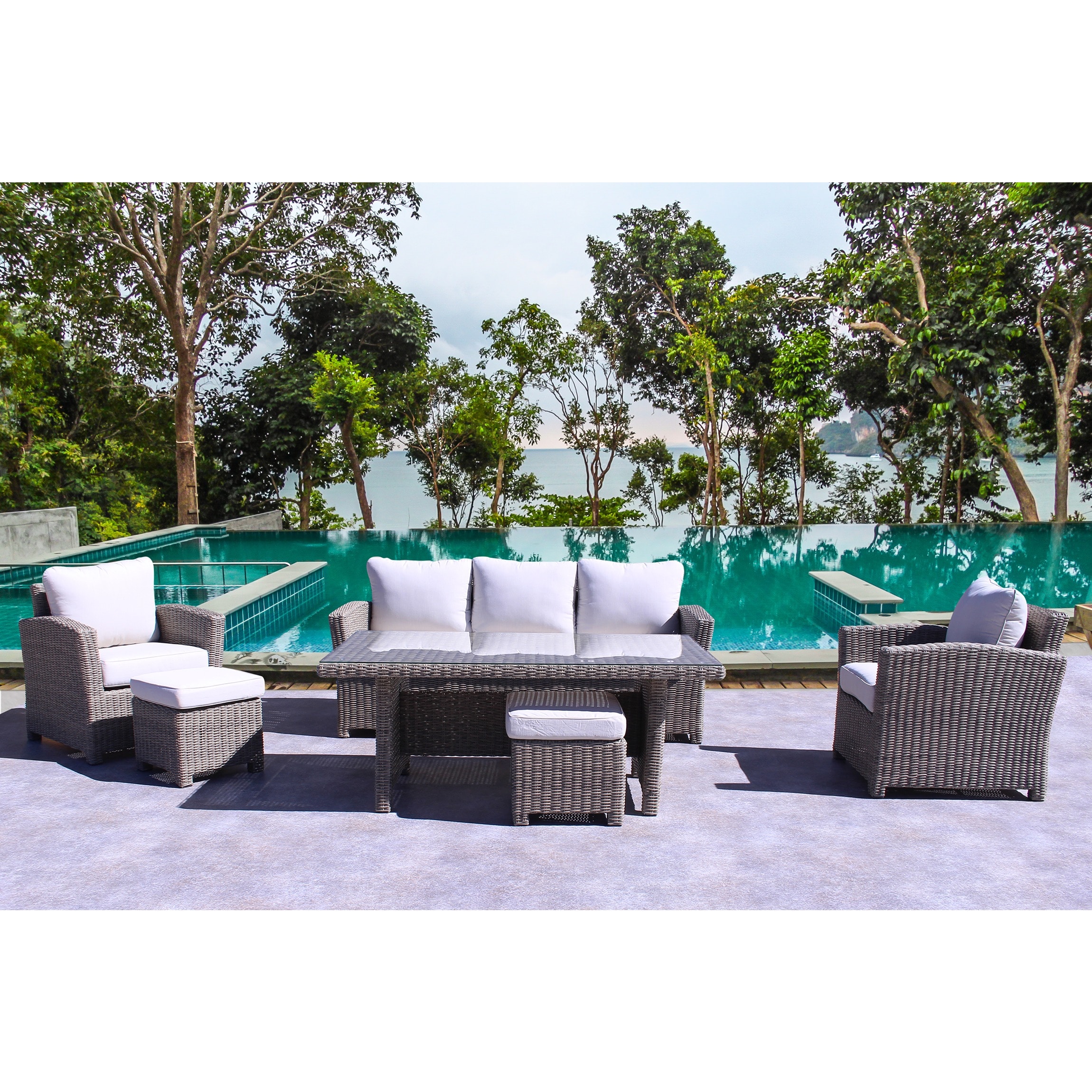 Courtyard Casual 5255 Capri 6 -Piece Wicker Patio Sofa Conversation Set with Cream Cushions