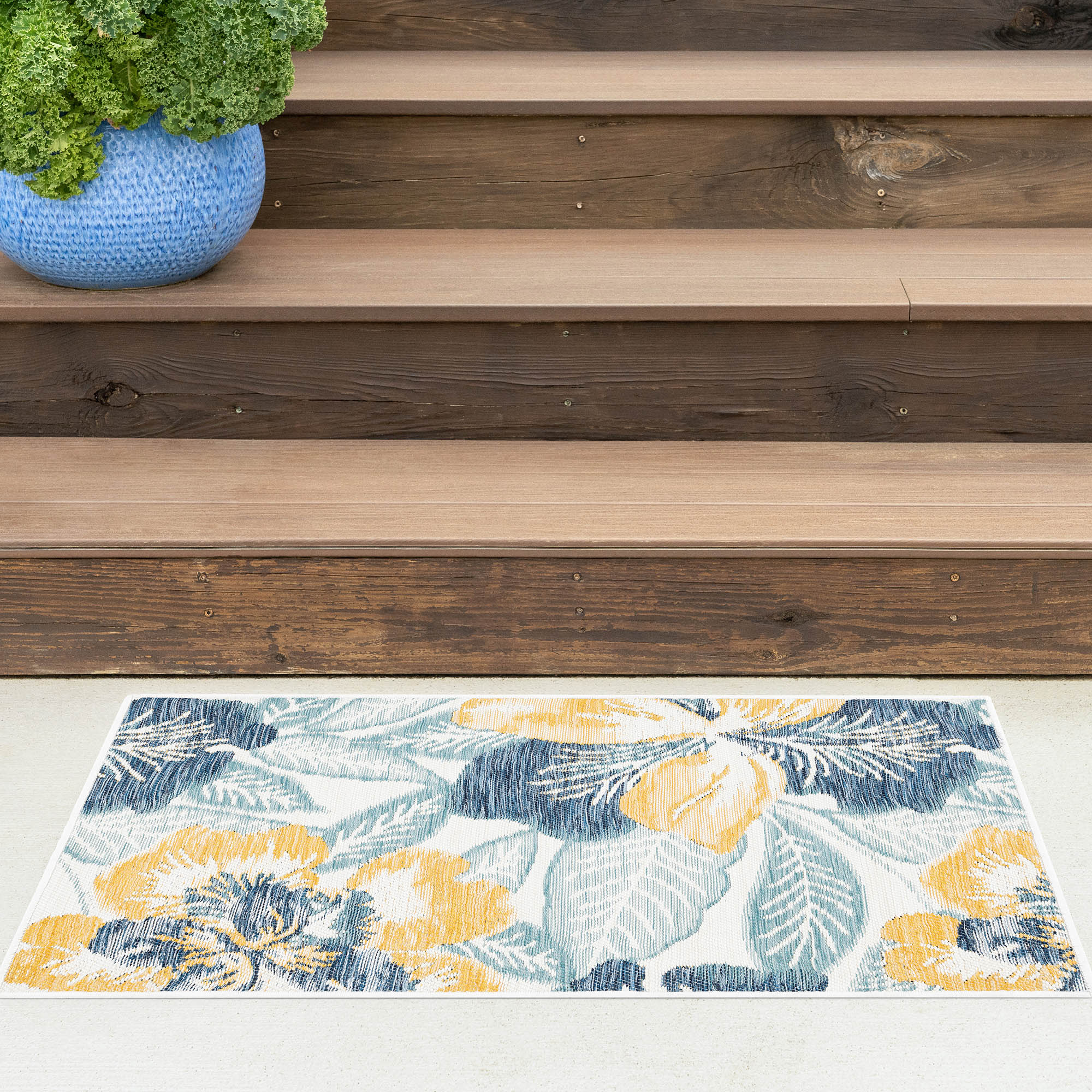 Tayse FLO1407 2X3 Flora 2 x 3 (ft) Loomed Polypropylene Navy Rectangular Indoor/Outdoor Throw rug