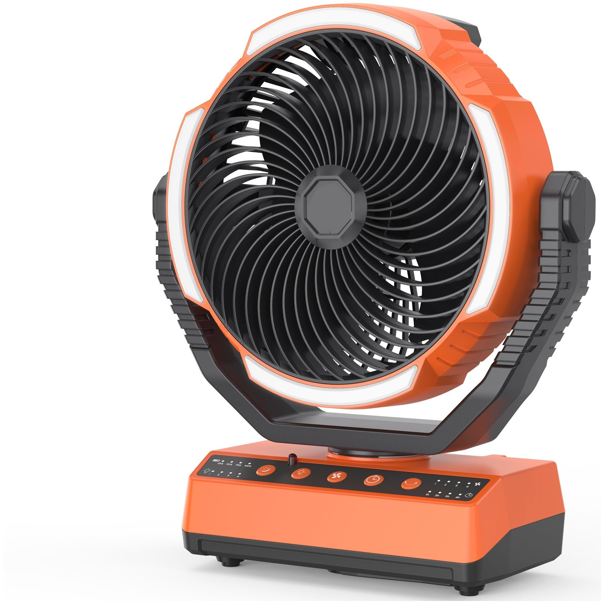 Justincity  Portable Camping Fan with LED Light 4 Speed Settings 270 Degree Pivot Hanging Hook USB Output Desk Fan for Tent Outdoor Emergency