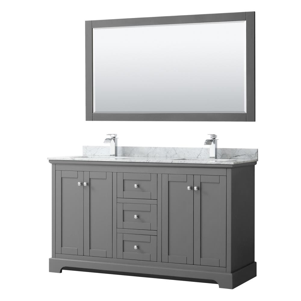 Wyndham Collection WCV232360DKGCMUNSM58 Avery 60-in Dark Gray with Polished Chrome Trim Undermount Double sink Bathroom Vanity with White Carrara Marble Natural marble Top (Mirror Included)
