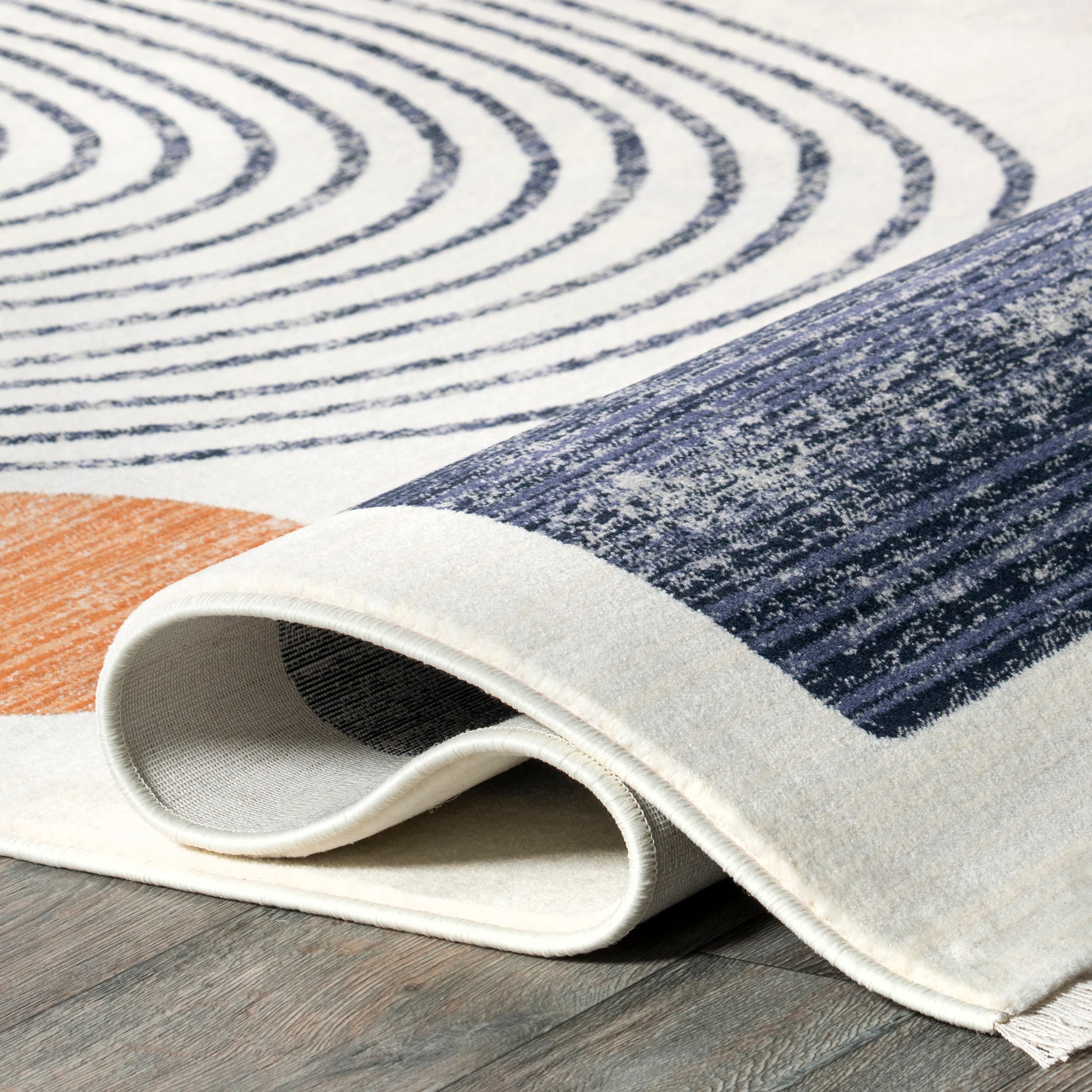 Beige Abstract Synthetic Washable Area Rug with Fringe