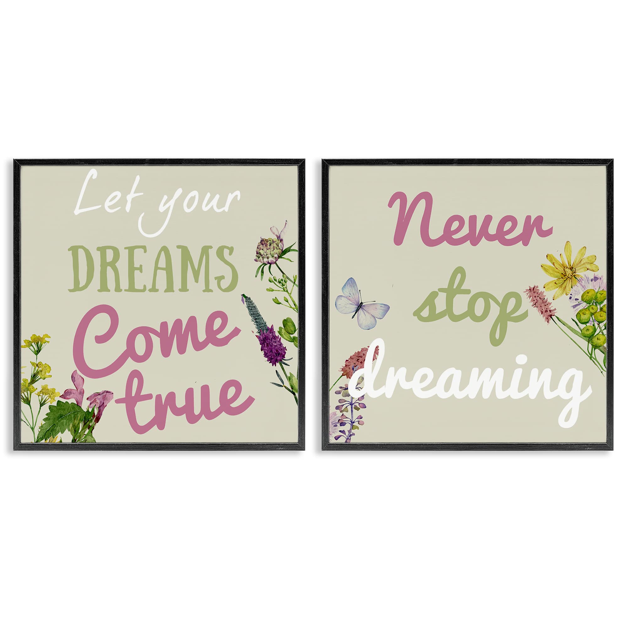 Stupell Industries B2-778-FR-2PC-17X17 Motivational Dream Sentiments 2 Piece Black Framed Giclee Art Set By Kim Allen 17 x 17