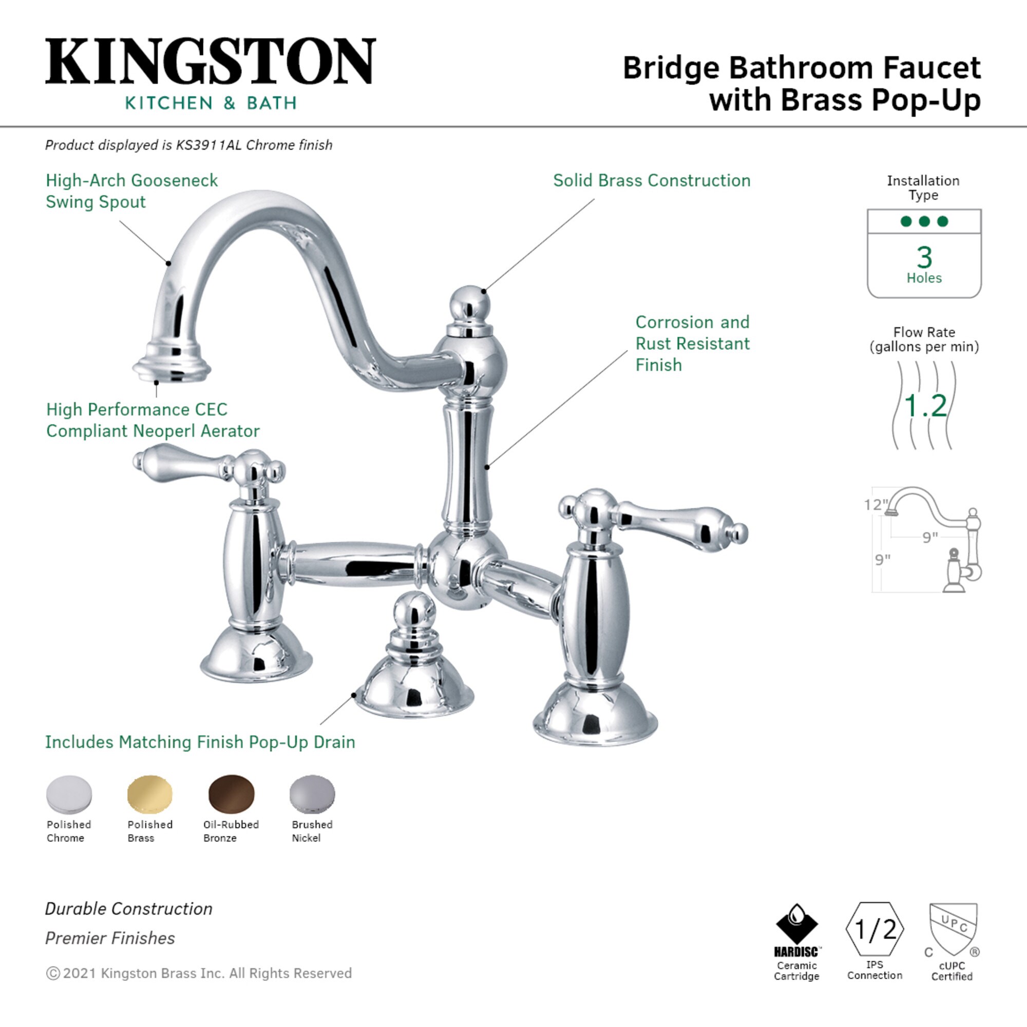 Kingston Brass WLKS3918AL Lavatory-Faucets - View #3