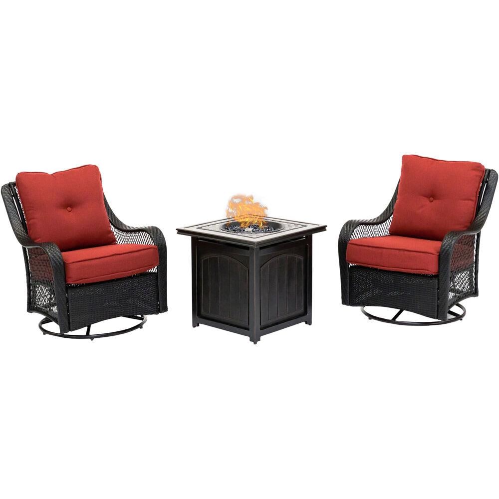 Hanover ORL3PCFPSQ-BRY Orleans 3-Piece Patio Conversation Set with Red Cushions