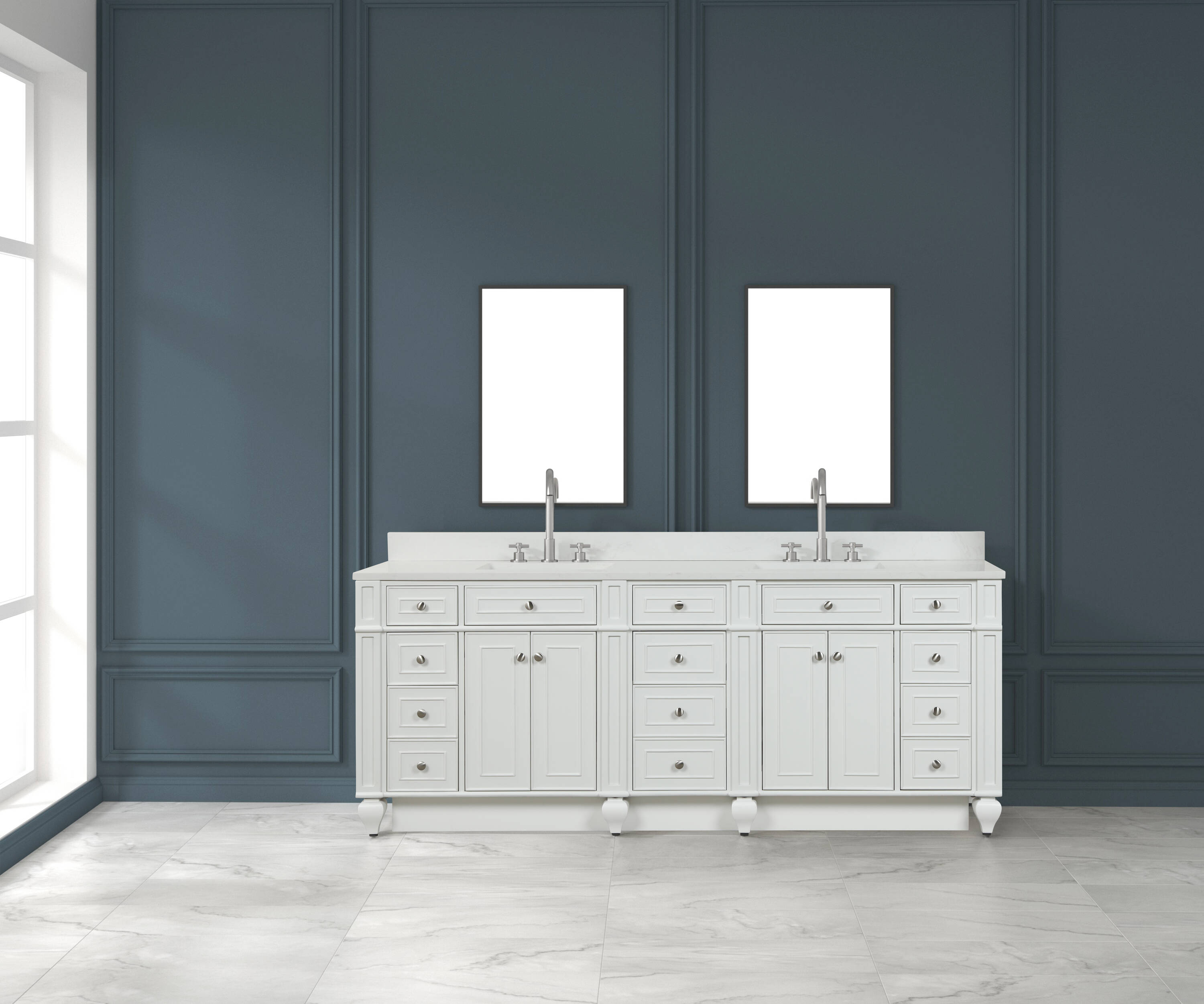 Design Element WN-84-W Winston 84-in Ivory White Undermount Double Sink Bathroom Vanity with White Quartz Top