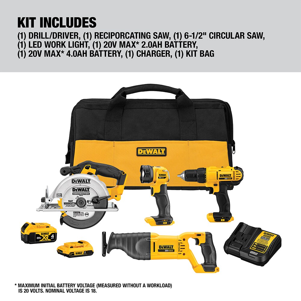 20V MAX Lithium-Ion Cordless Combo Kit (5-Tool) With (2) 3Ah Batteries,  Charger And Contractor Bag