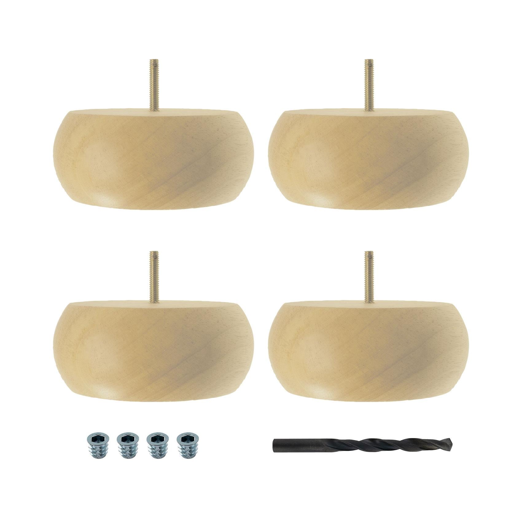 2.5" H x 4.5" Dia Unfinished Rubberwood Bun Foot Set