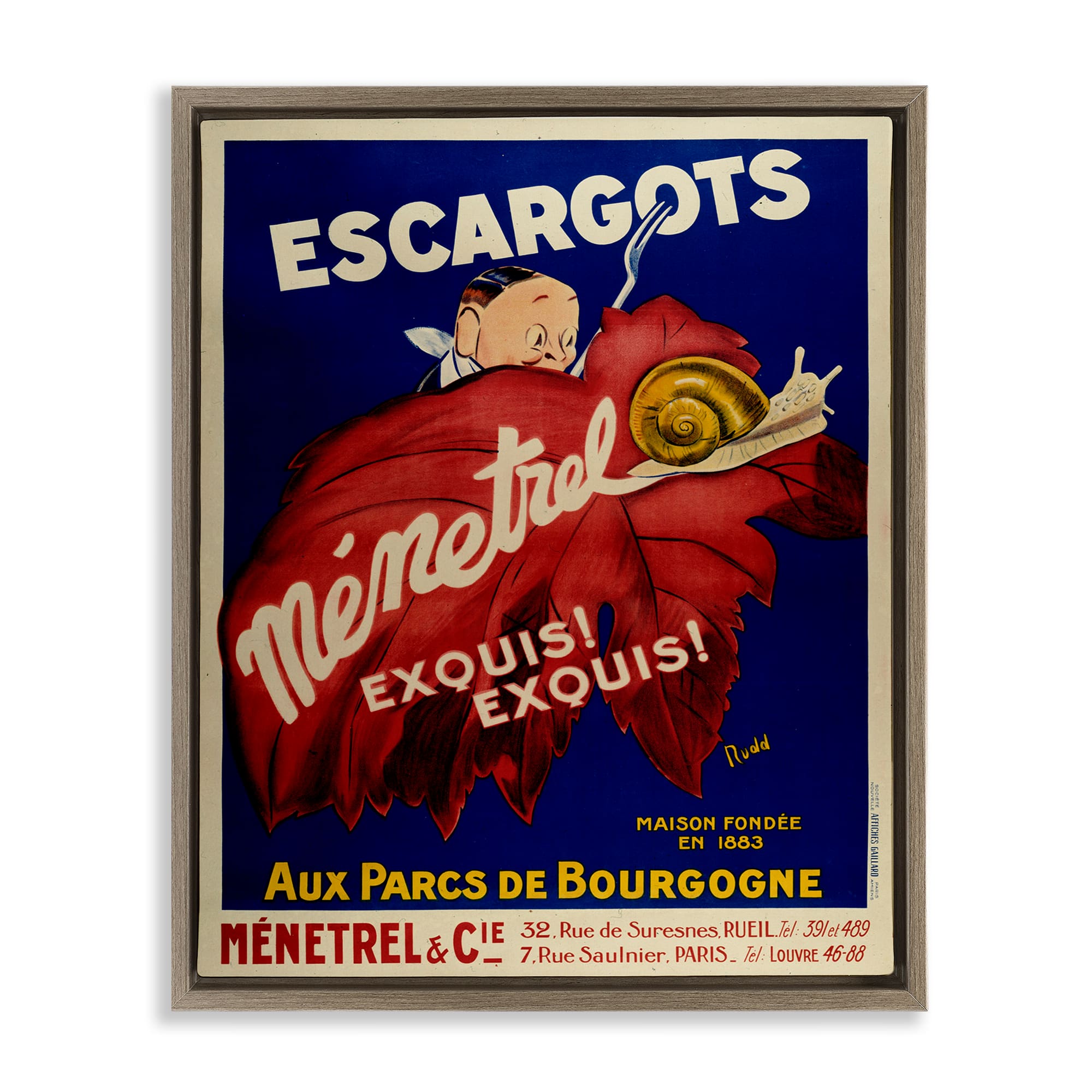 Stupell Industries BT-378-FFE-24X30 Vintage Escargots Advertisement Brown Framed Floater Canvas Wall Art By Marcus Jules 25 x 31