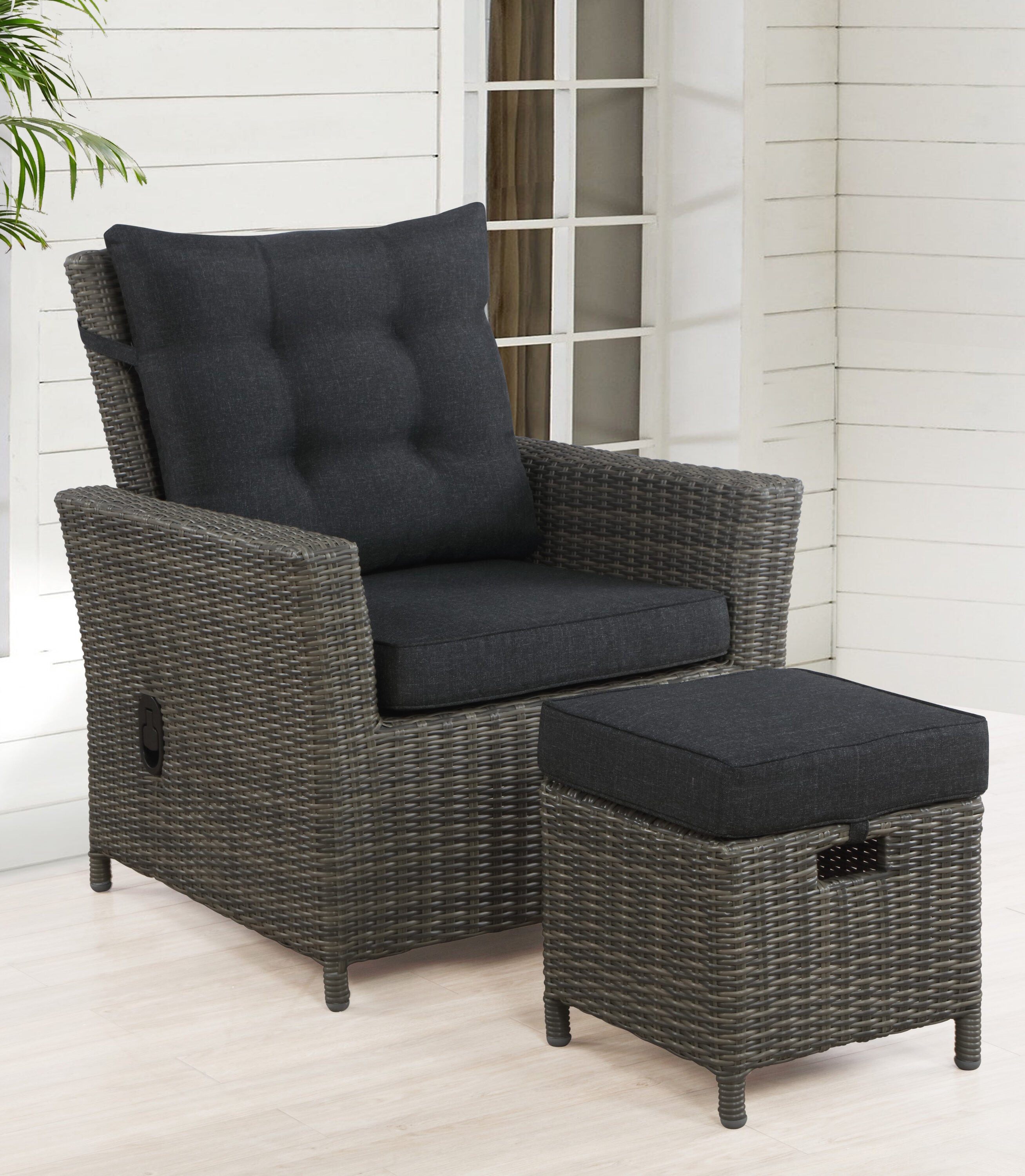 Asti Gray All-Weather Wicker Outdoor Recliner and Ottoman Set