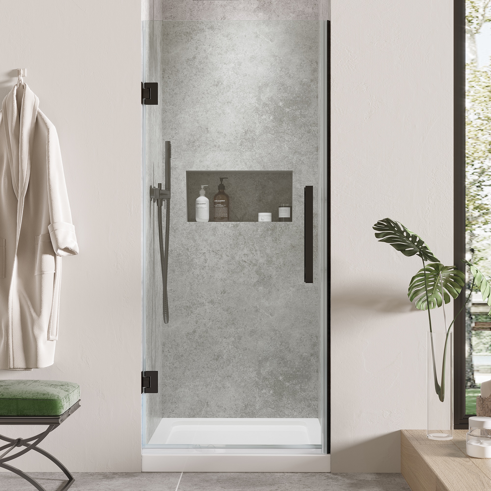 OVE Decors 828796060745 Tampa-Pro 2 -Piece 32-in W x 32-in L x 75-in H Rectangular Alcove shower kit ( Center Drain) Base and Door Included Black Hardware Included