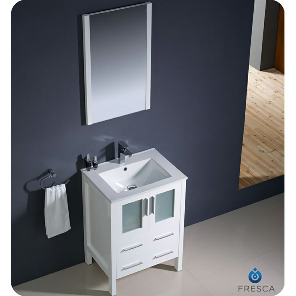 24" Modern White Engineered Wood Bathroom Vanity with Integrated Ceramic Sink