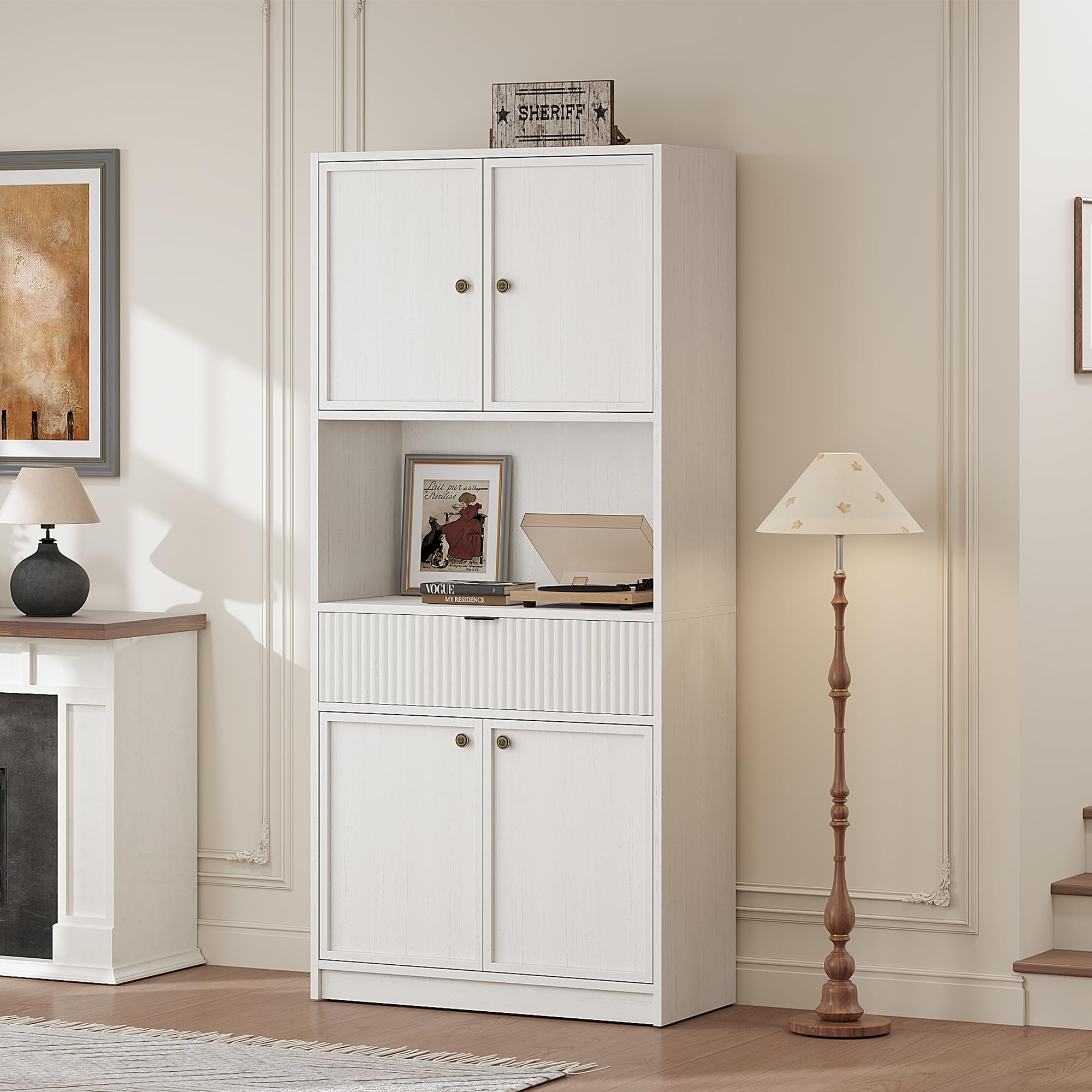 Garvee 70in Pantry Cabinet with Charging Station Tall Kitchen Pantry Storage Cabinet with Microwave Stand Farmhouse Kitchen Hutch with Storage Drawers for Living Room Dining Room White #LHL-PHK-34U9MEQ9