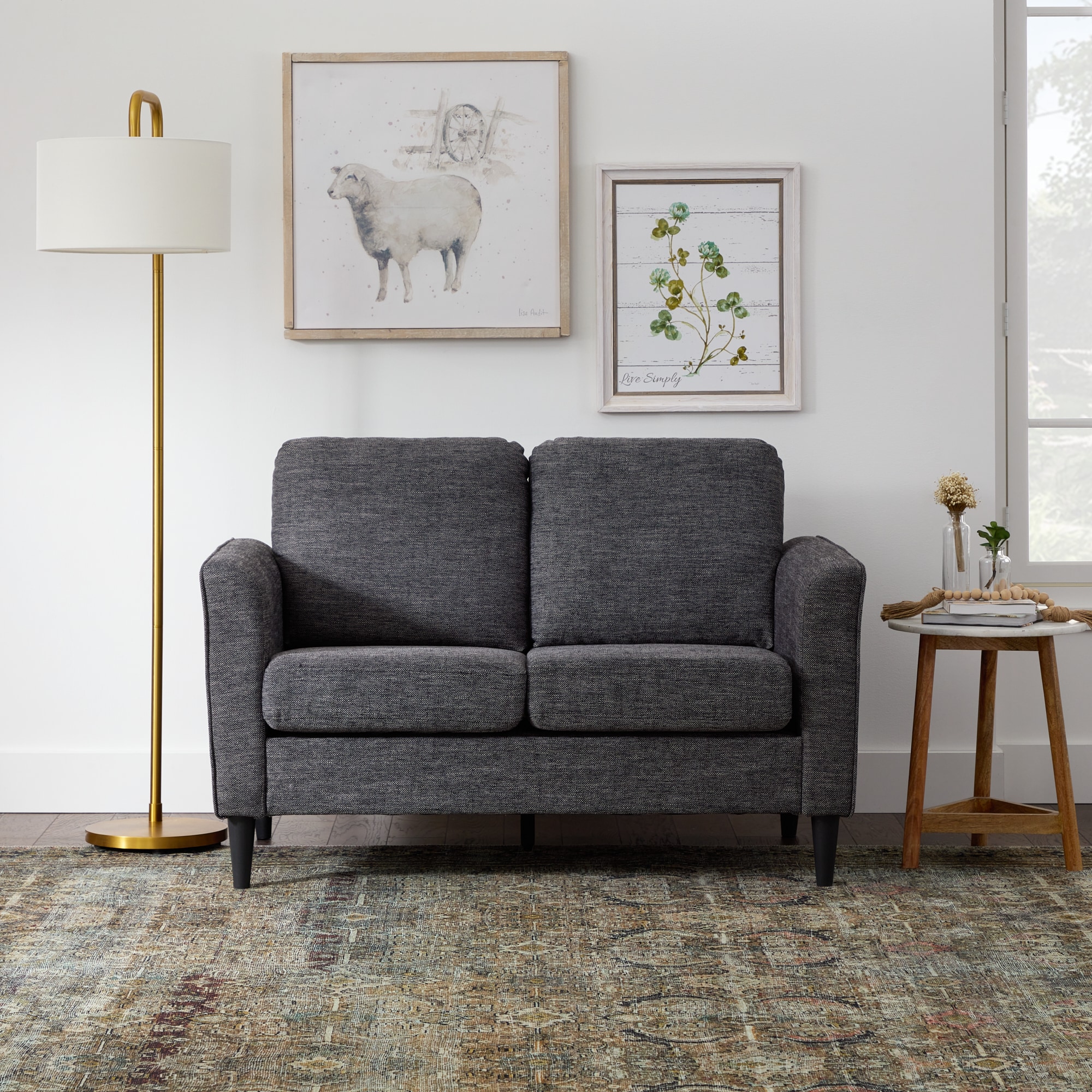 Denise Contemporary Fabric Upholstered Loveseat with Tonal Piping 