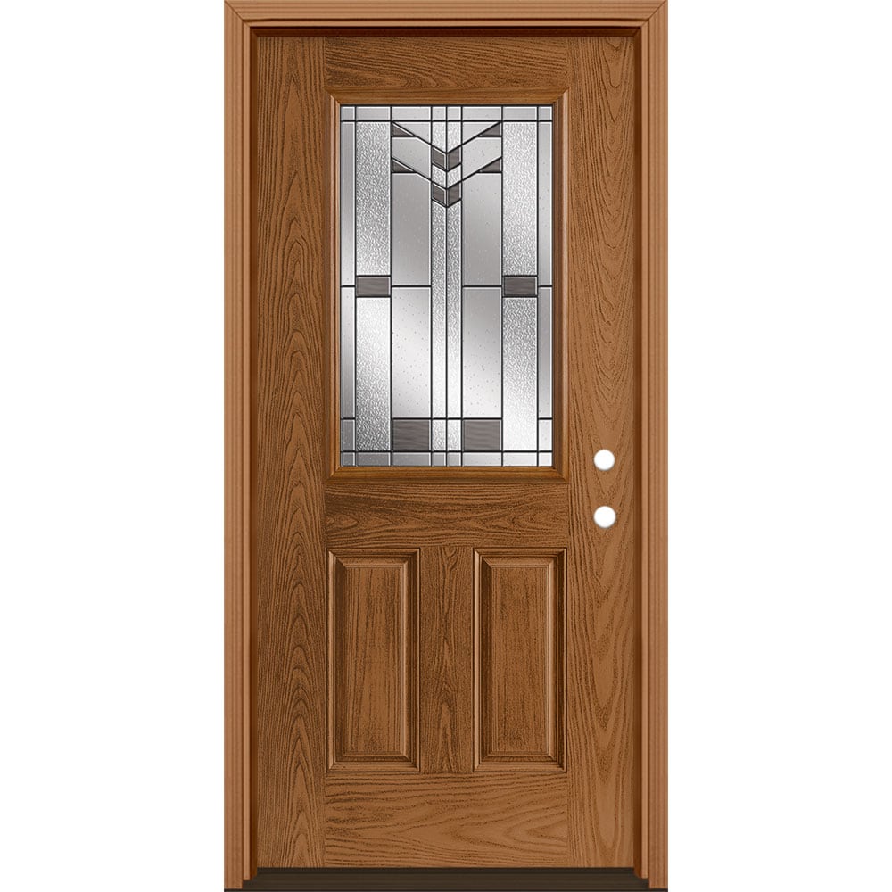 Masonite 3420243 Frontier 36-in x 80-in x 4-9/16-in Fiberglass Half lite Left-hand inswing Woodhaven Stained Prehung Front Door with Brickmould Insulating core