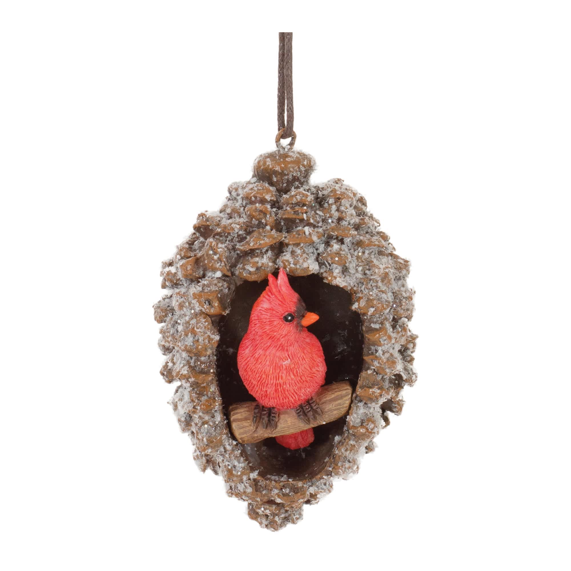 Melrose International 90621DS Frosted Pine Cone Cardinal Ornament (Set of 6)