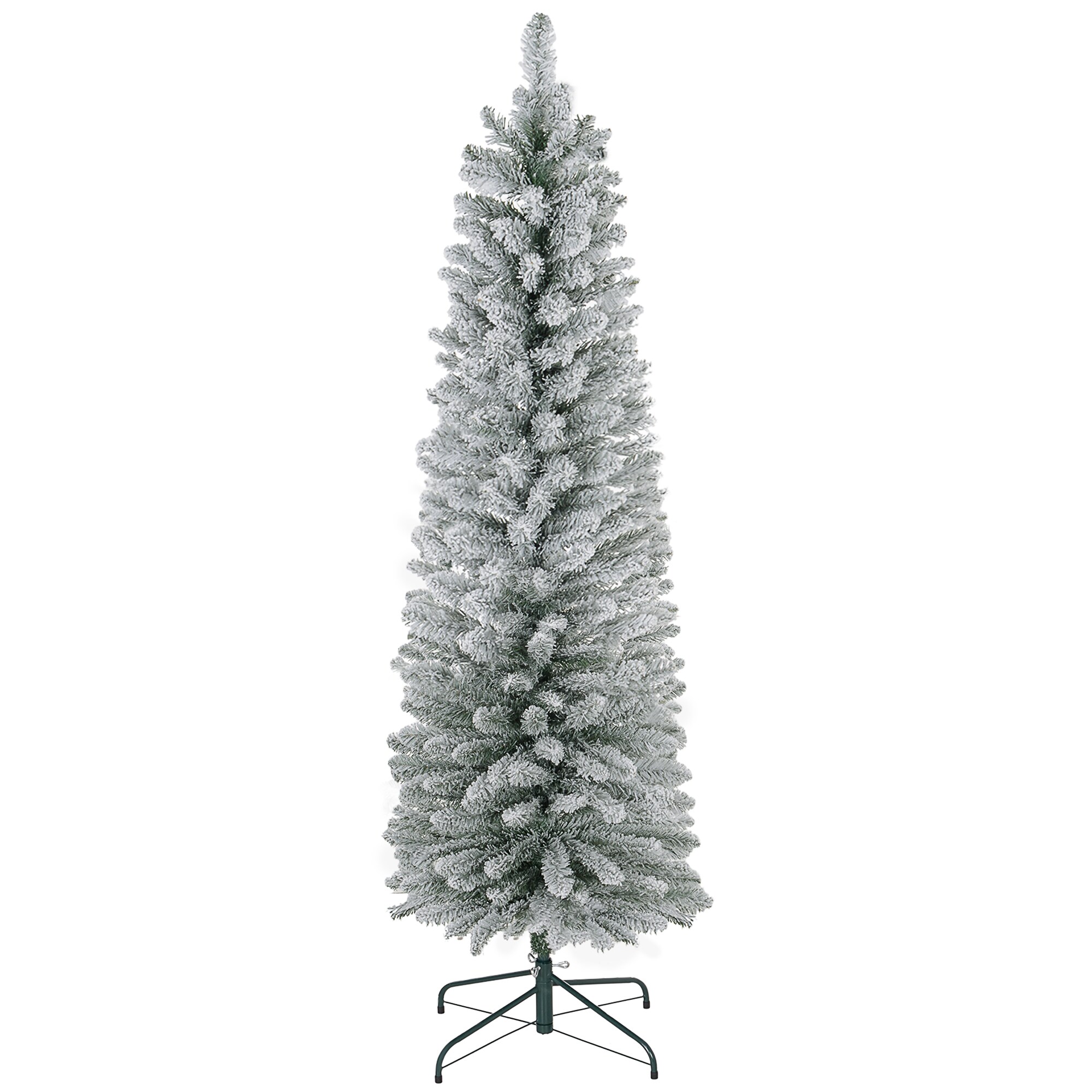 5ft Artificial Pencil Christmas Tree with 263 Snow Flocked Tips Metal Base Realistic Xmas Tree