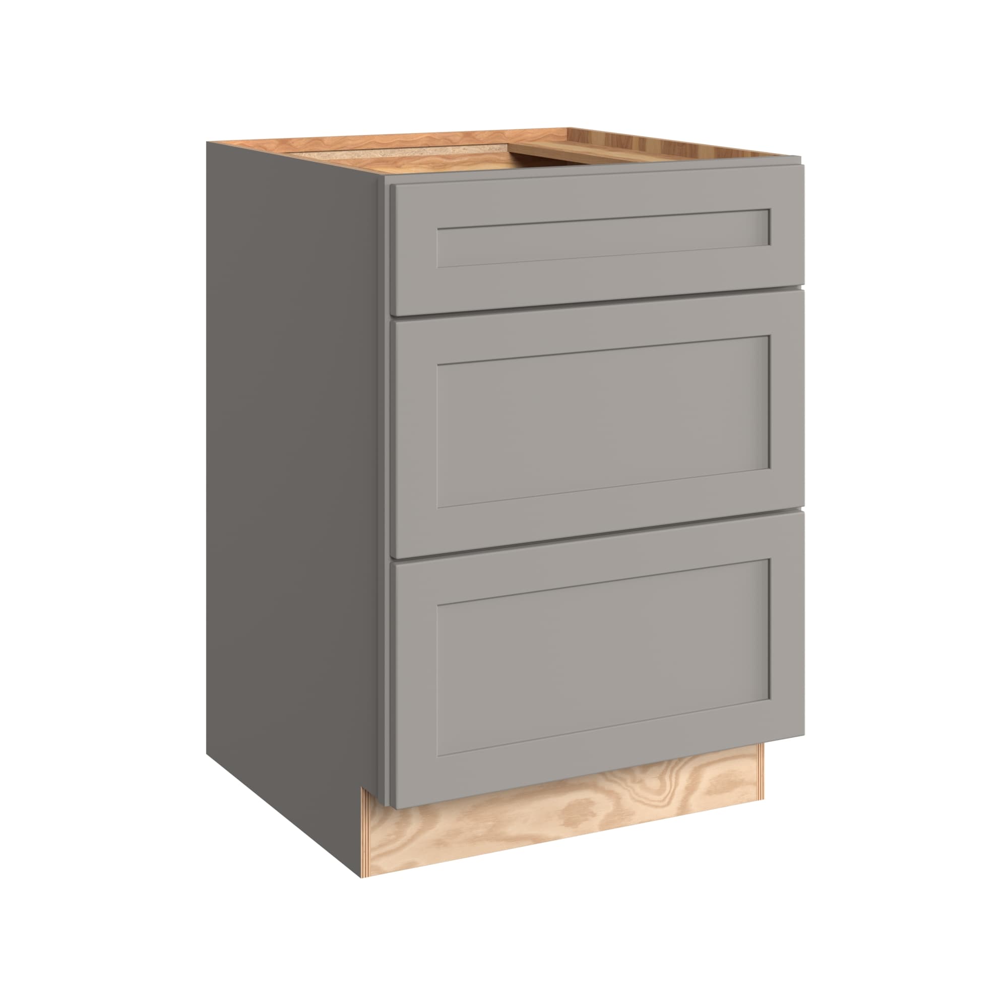 KraftMaid Momentum BD24.3G81 Deveron 24-in W x 34.5-in H x 24-in D Pebble Grey 3 -Drawers Drawer Base Fully assembled Plywood Cabinet (Recessed Panel Shaker)