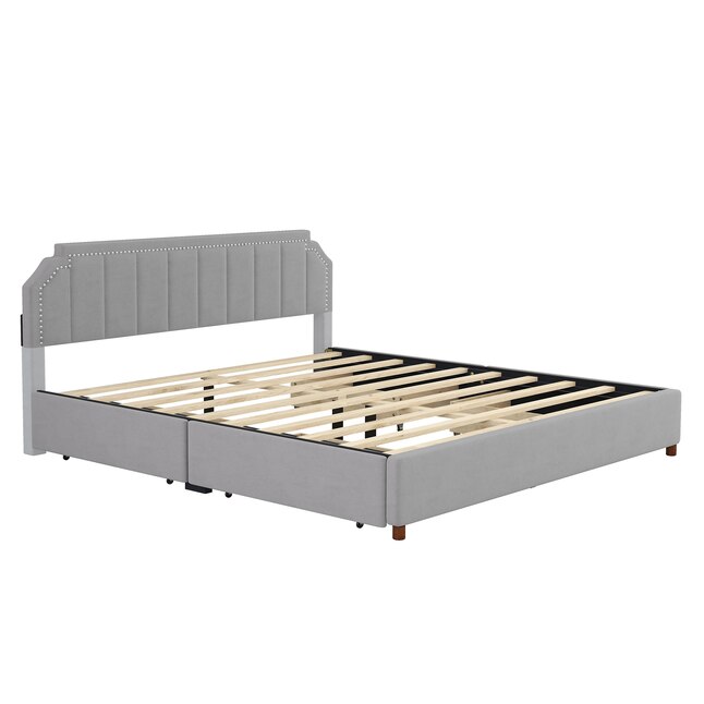 Qualler Gray King Upholstered Platform Bed with Storage in the Beds ...