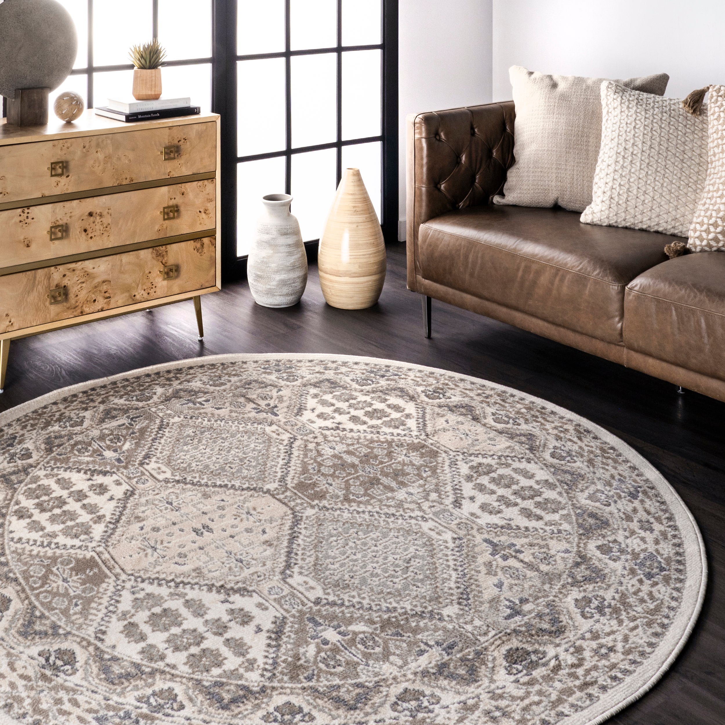 Becca Beige Oval 4' x 6' Synthetic Stain-Resistant Area Rug