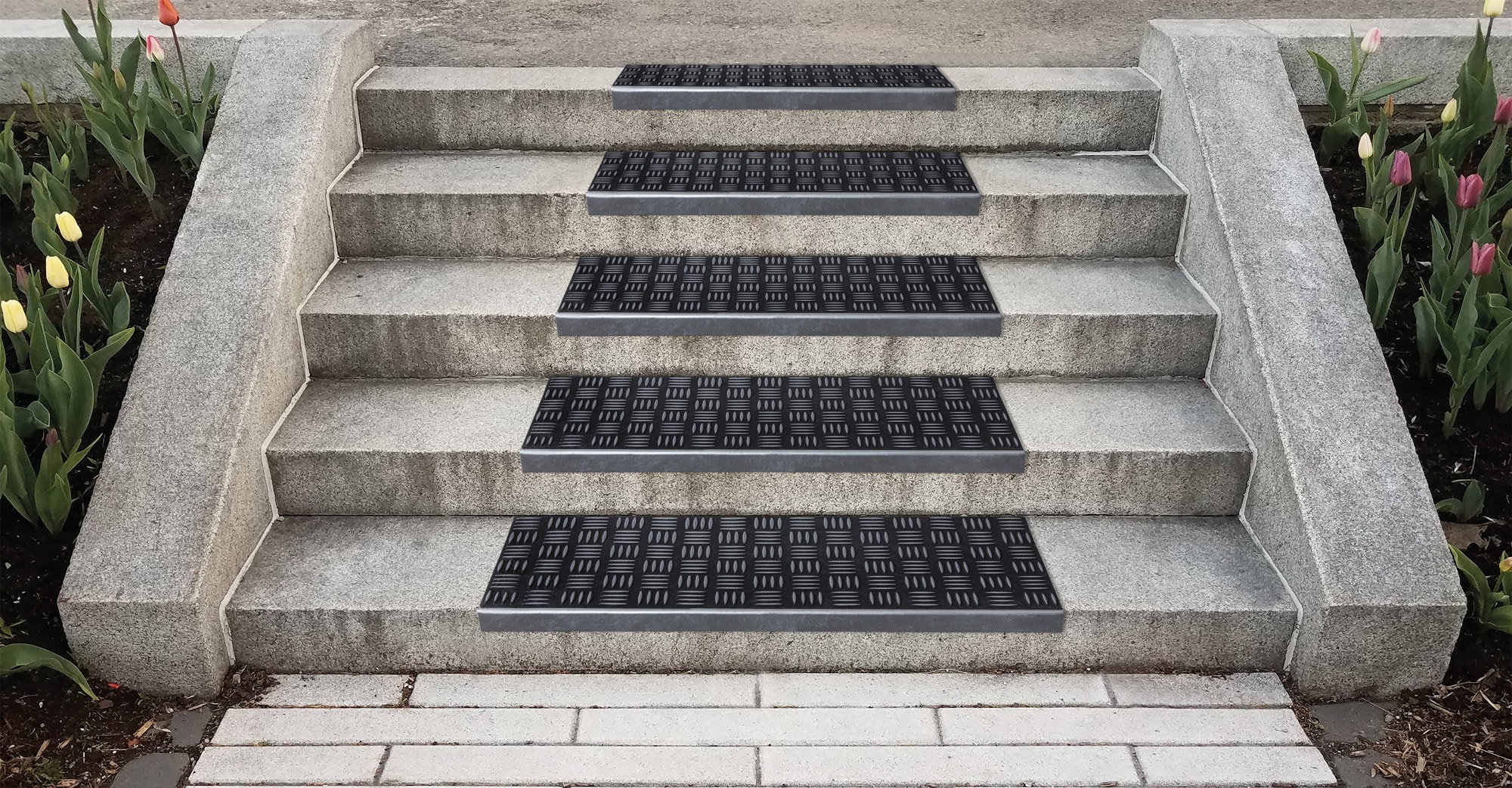 Ottomanson Easy Clean Waterproof Non-Slip 10 x 30 Indoor Outdoor Rubber  Stair Treads, 5 Pack, Black