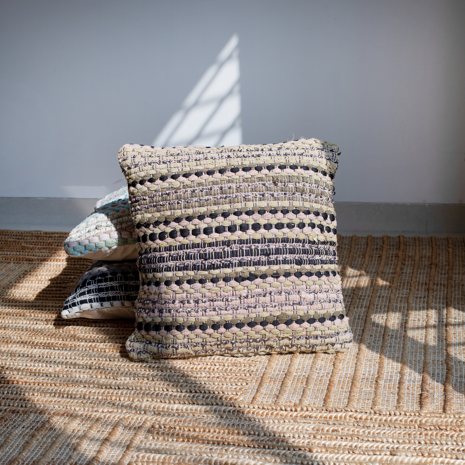 Intertwined Forest Khaki Beige Cotton Square Throw Pillow
