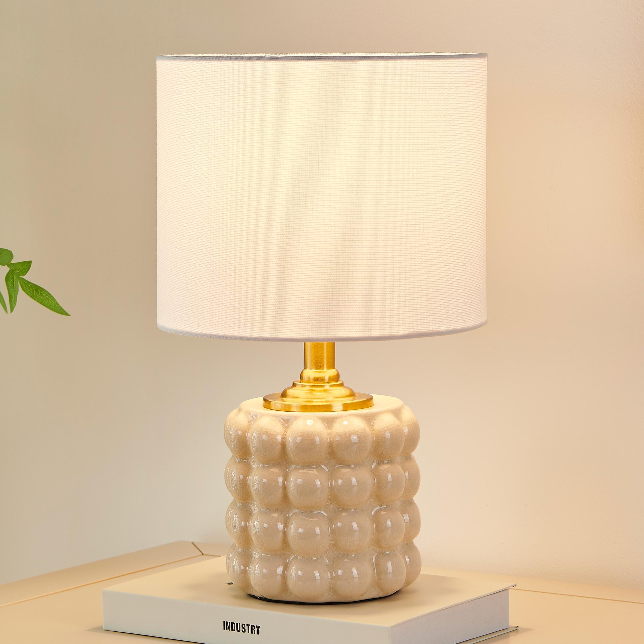 KAWOTI 21327 15-in Cream Rotary socket Table Lamp with Linen Shade