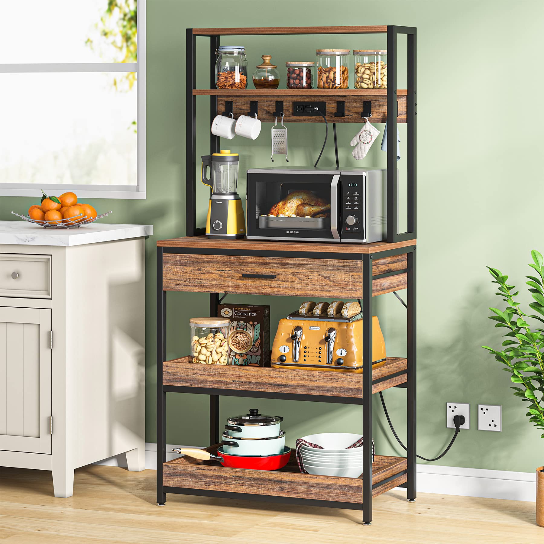 Tribesigns Rustic Rustic Brown Metal Bakers rack