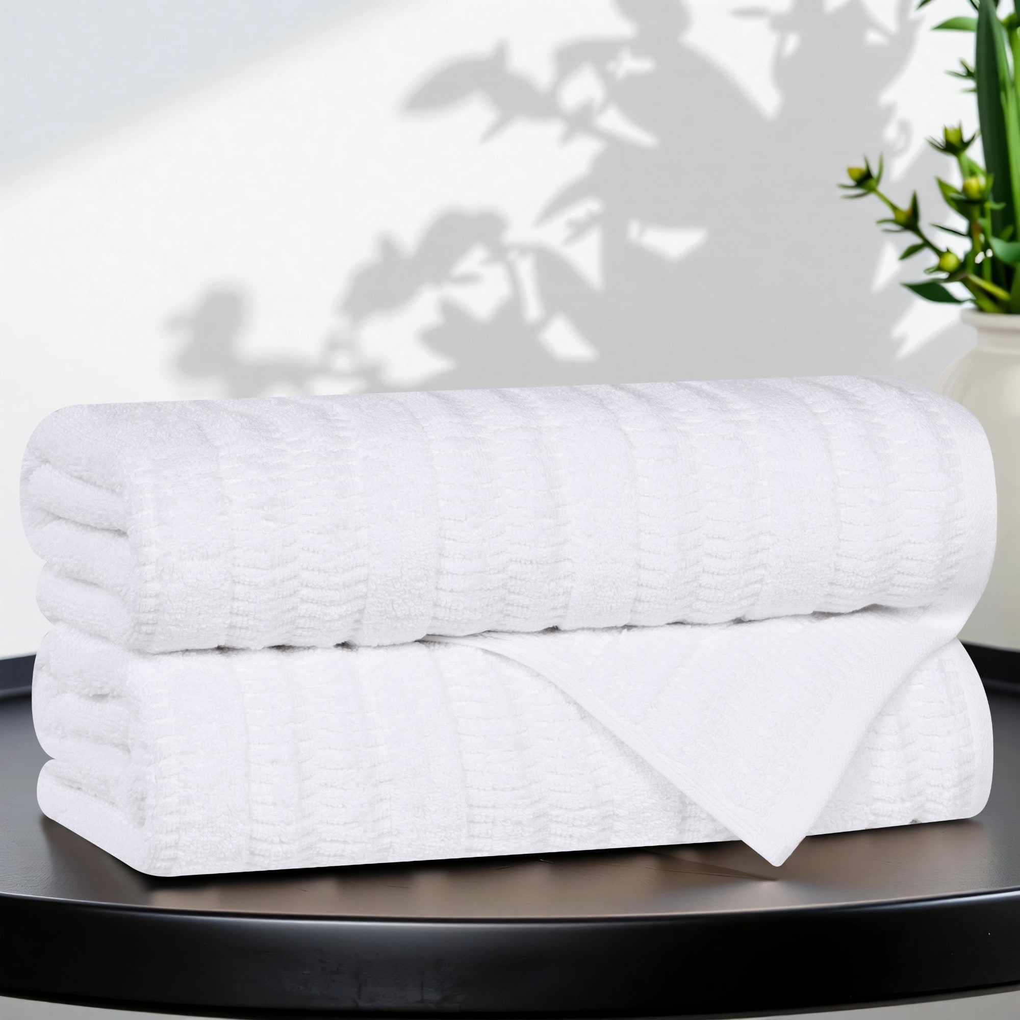 Superior Mika Smart Twist Viscose Cotton Blend Medium Weight Solid Vertical Ribbed Bath Towels, Set of 2