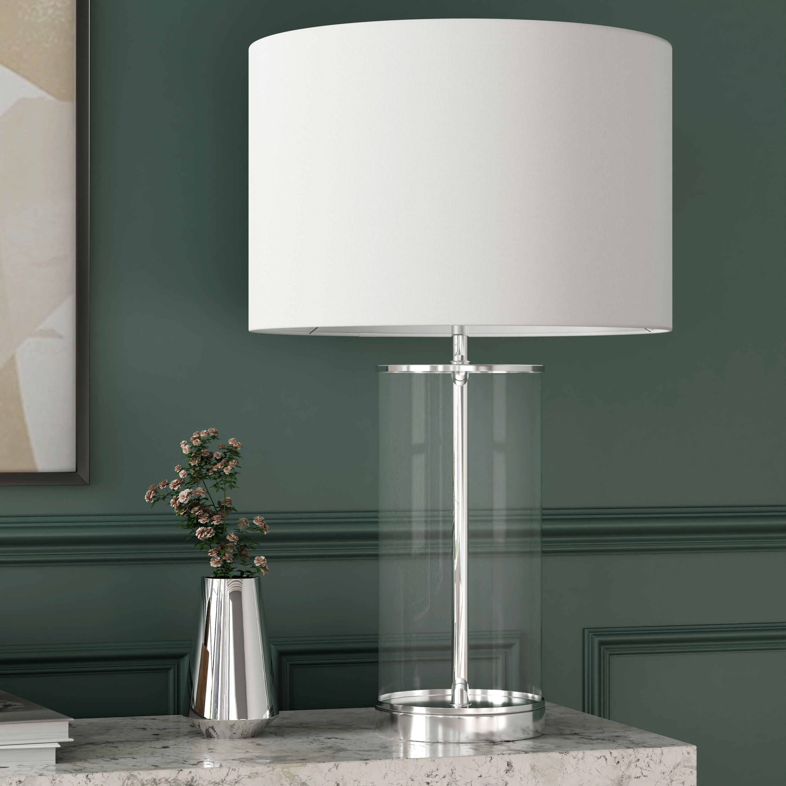 allen + roth BL72PNK 24-in Brushed Nickel On/Off switch Table Lamp with Linen Shade