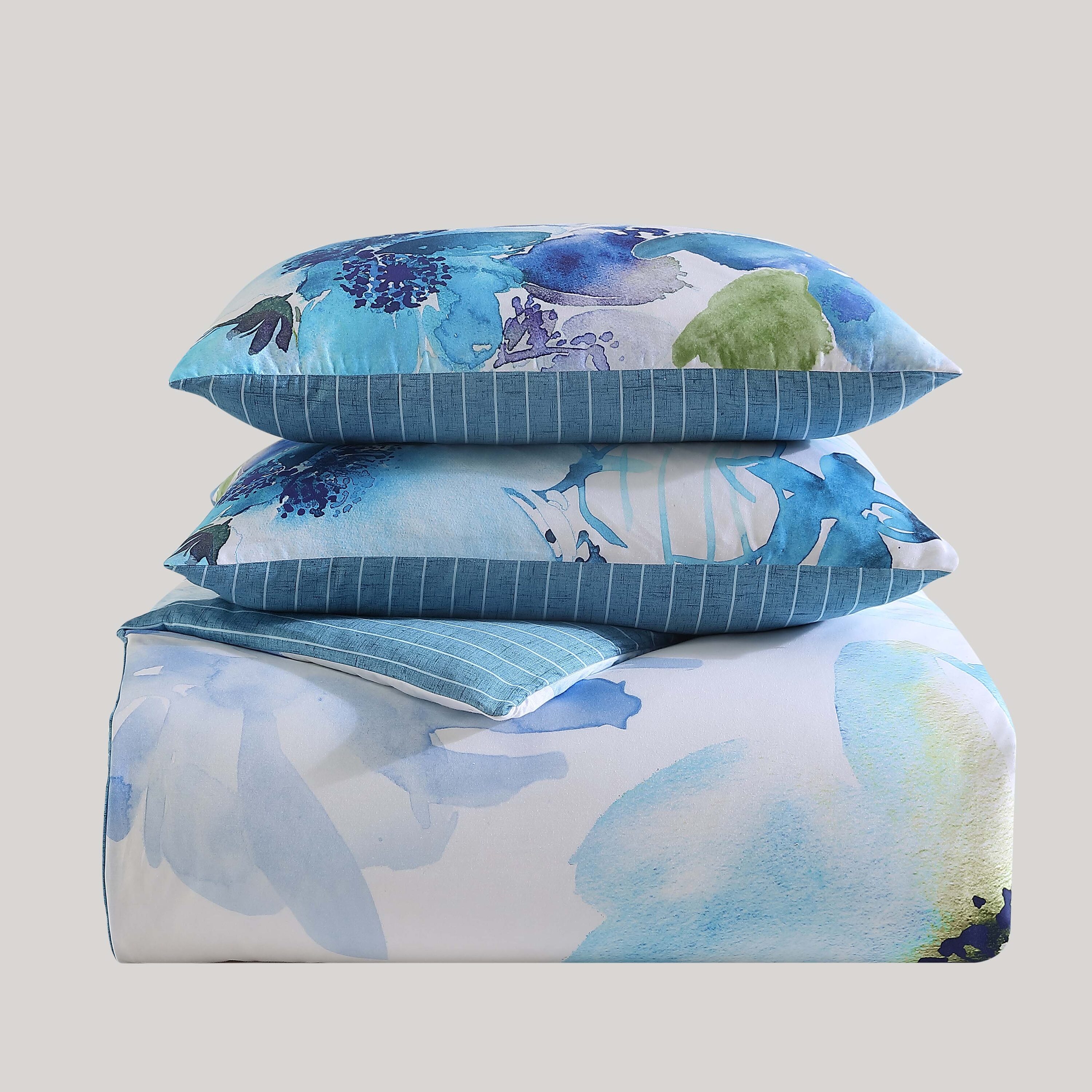 BEBEJAN Watercolor Blue 5 Piece Comforter Set Blue Floral Reversible ...