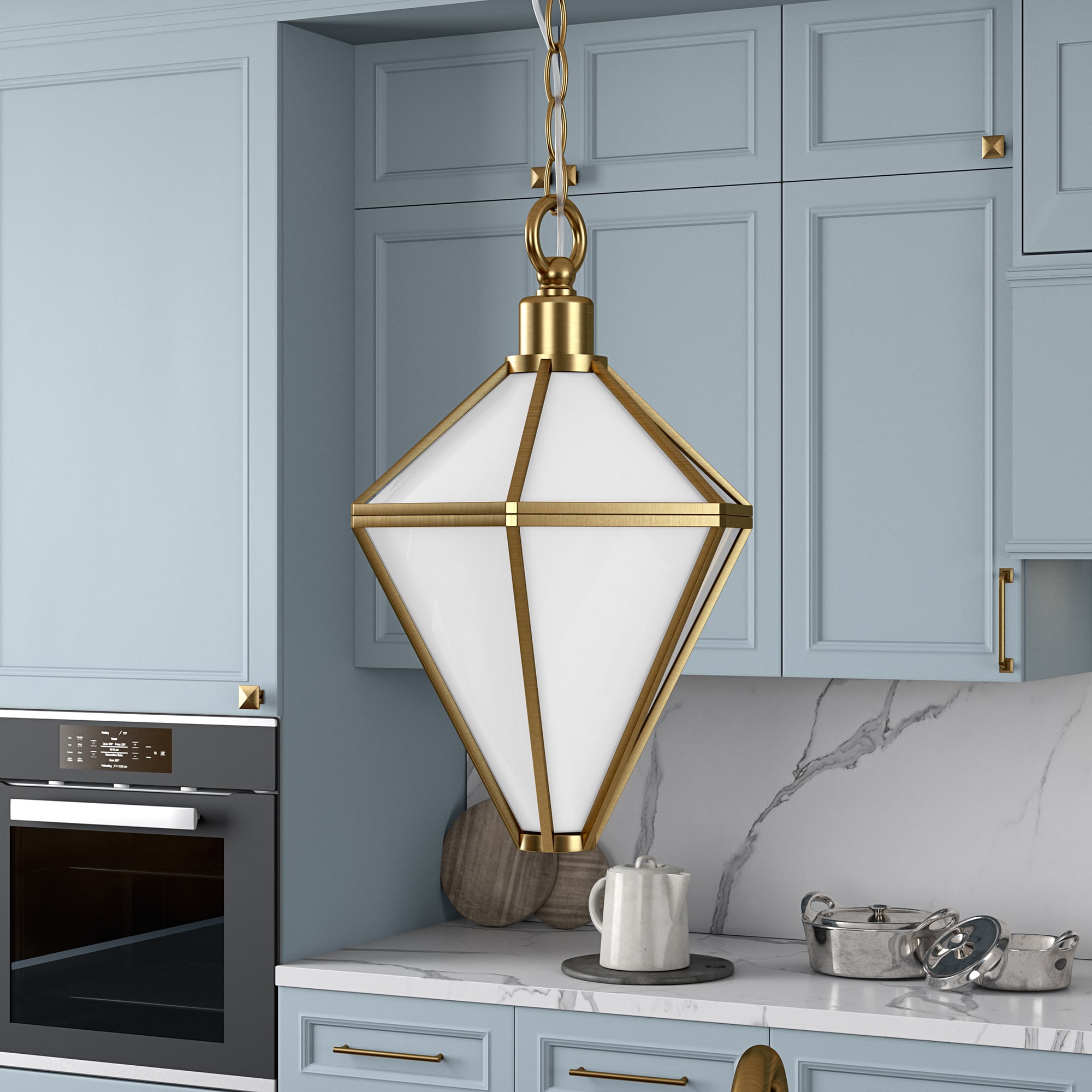 Hailey Home PD1802 Adara Brushed Brass Transitional White glass Geometric Medium Hanging Pendant light