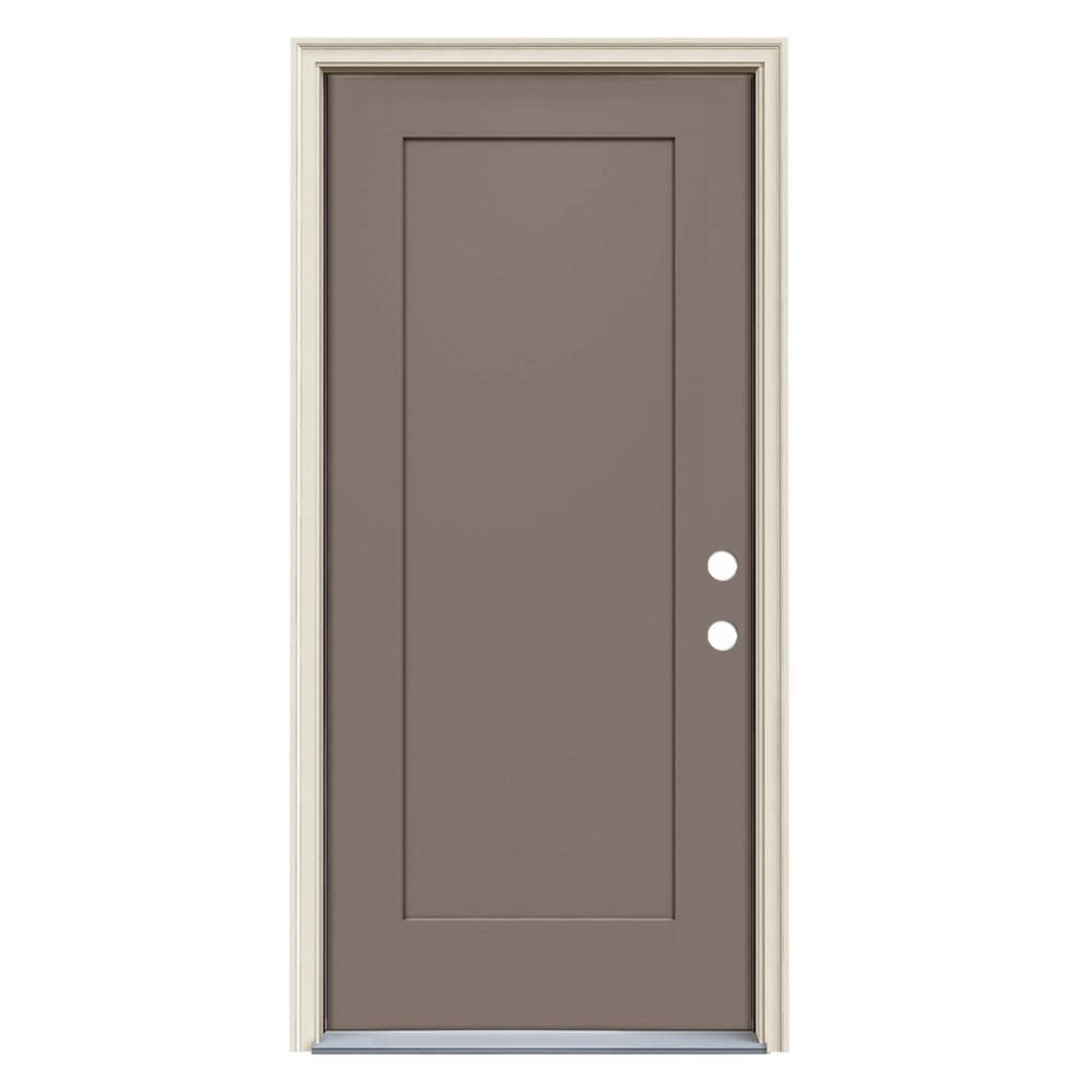 JELD-WEN LOWOLJW229900027 36-in x 80-in x 4-9/16-in Steel Left-Hand Inswing Pottery Painted Prehung Front Door with Brickmould Insulating Core