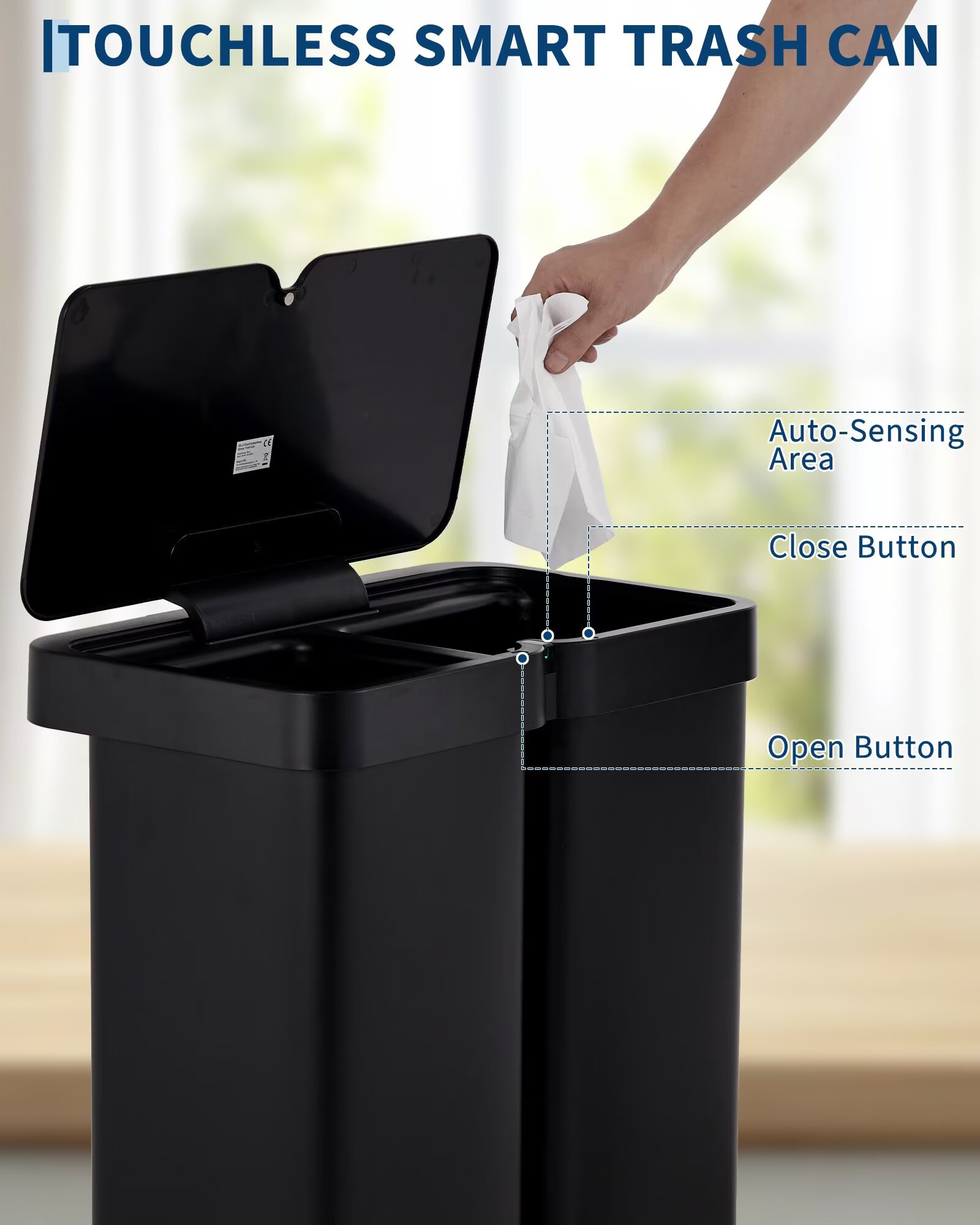 GarveeLife 16 Gallon Black Stainless Steel Sensor Trash Can-Dual ...