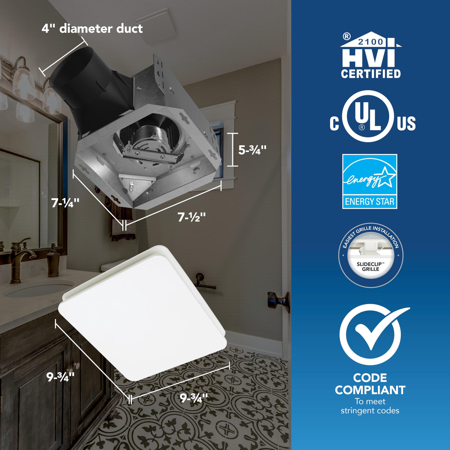 White Steel Bathroom Ventilation Fan with Polymeric Grille