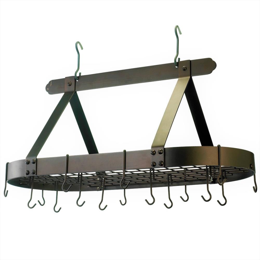 Matte Black Old Dutch Rectangular Hanging Pot Rack with 16 Hooks 36 x 18 x 4 inches Old Dutch International 105MB