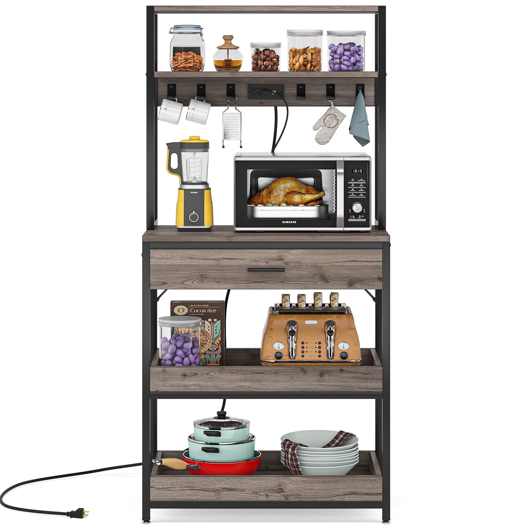 REIBII Metal Kitchen Bakers Rack with Wheels, 5-Tier Rolling Microwave –  Reibii