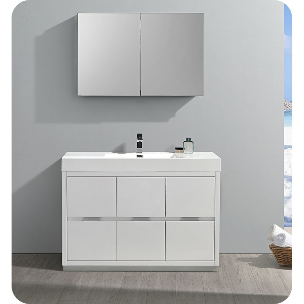 Glossy White 48" Modern Freestanding Bathroom Vanity Cabinet