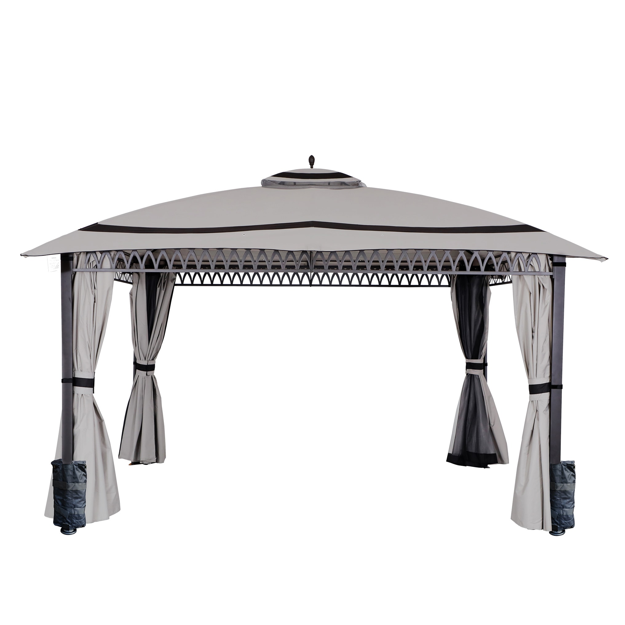 StarEcho AHGUS-CM-D1995B-G 13-ft x 11-ft Patio gazebo with Netting and Curtain Grey with Soft Top Roof (Screen Included)