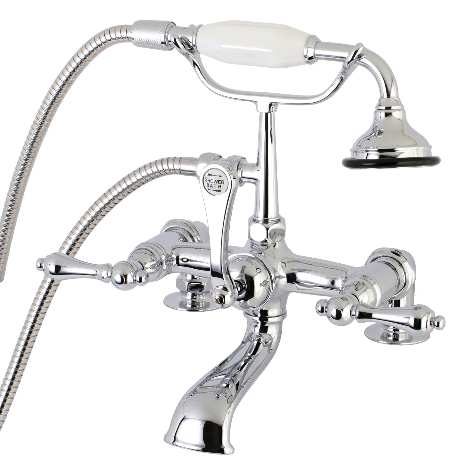 Kingston Brass Vintage Polished Chrome 3 Handle Deck Mount Roman Low Arc Bathtub Faucet With 3167