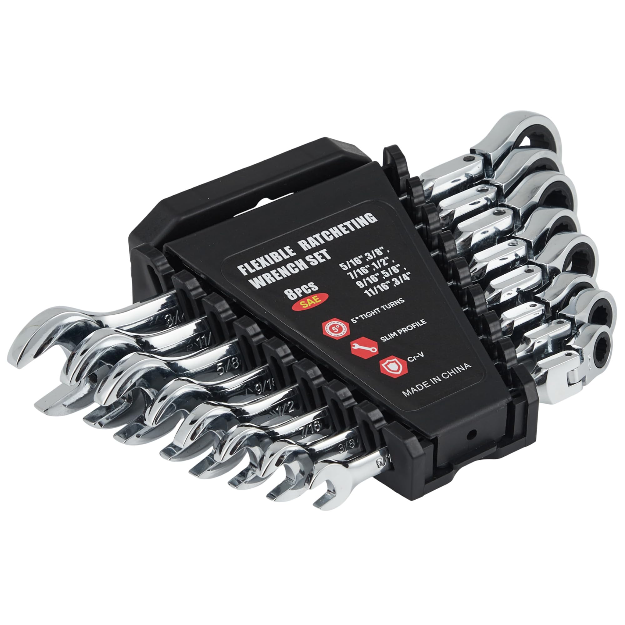 DEXSO 8 Piece 40Cr Steel 72 Tooth SAE Ratcheting Wrench Set 5/16 to 3/4 Inch
